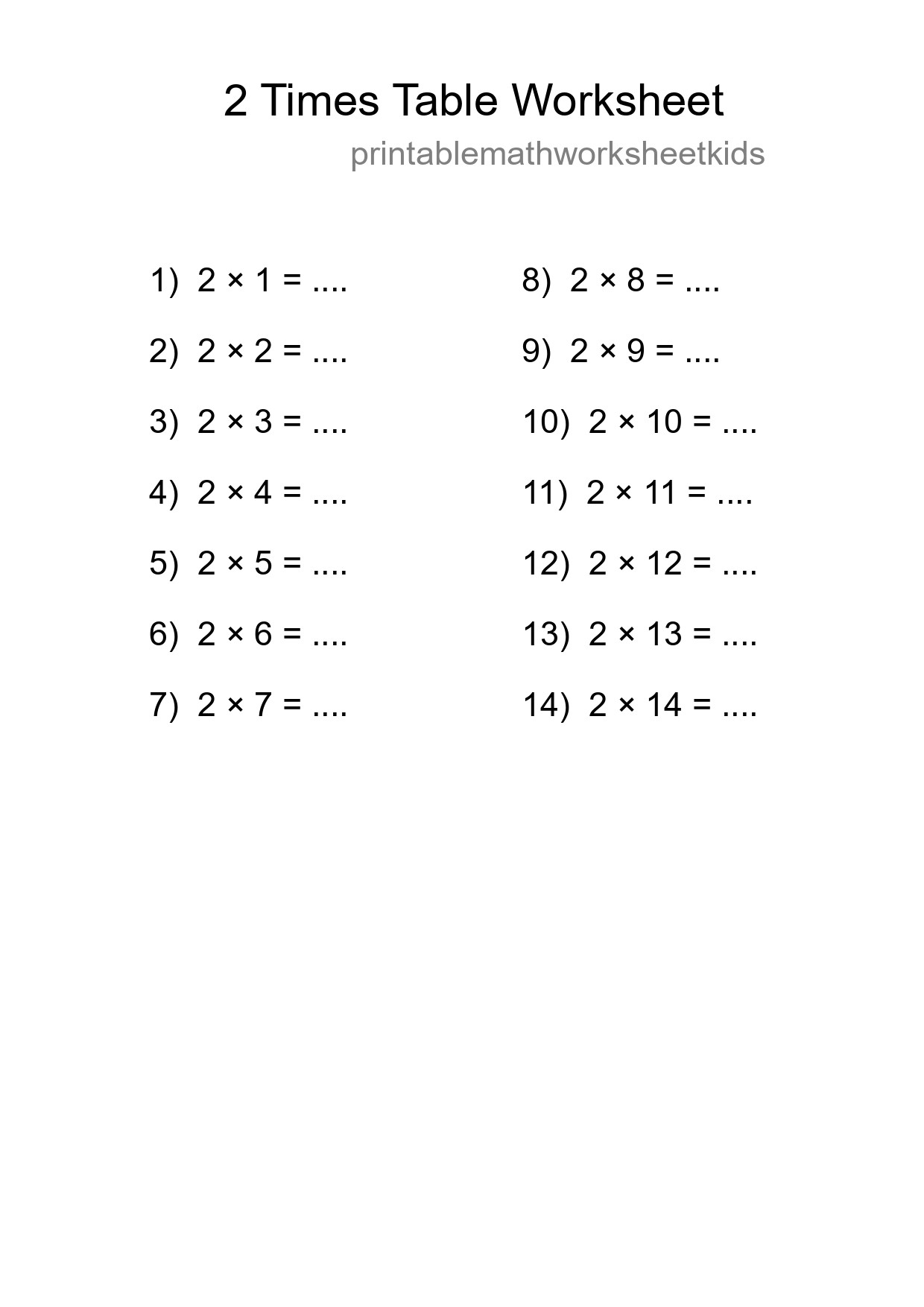 2 Times Table Worksheet For Grade 2 - Part 185