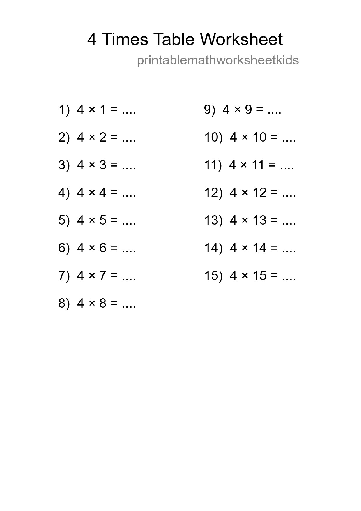 4 Times Table Worksheet For Grade 2 - Part 42