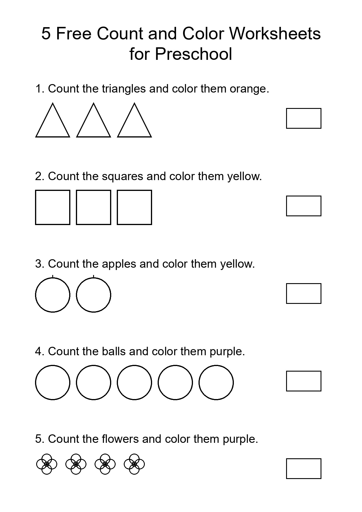 5 Free Count and Color Worksheets for Preschool