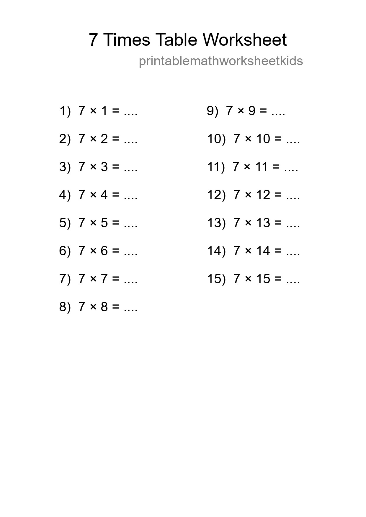 7 Times Table Worksheet For Grade 3 With Answers - Part 207