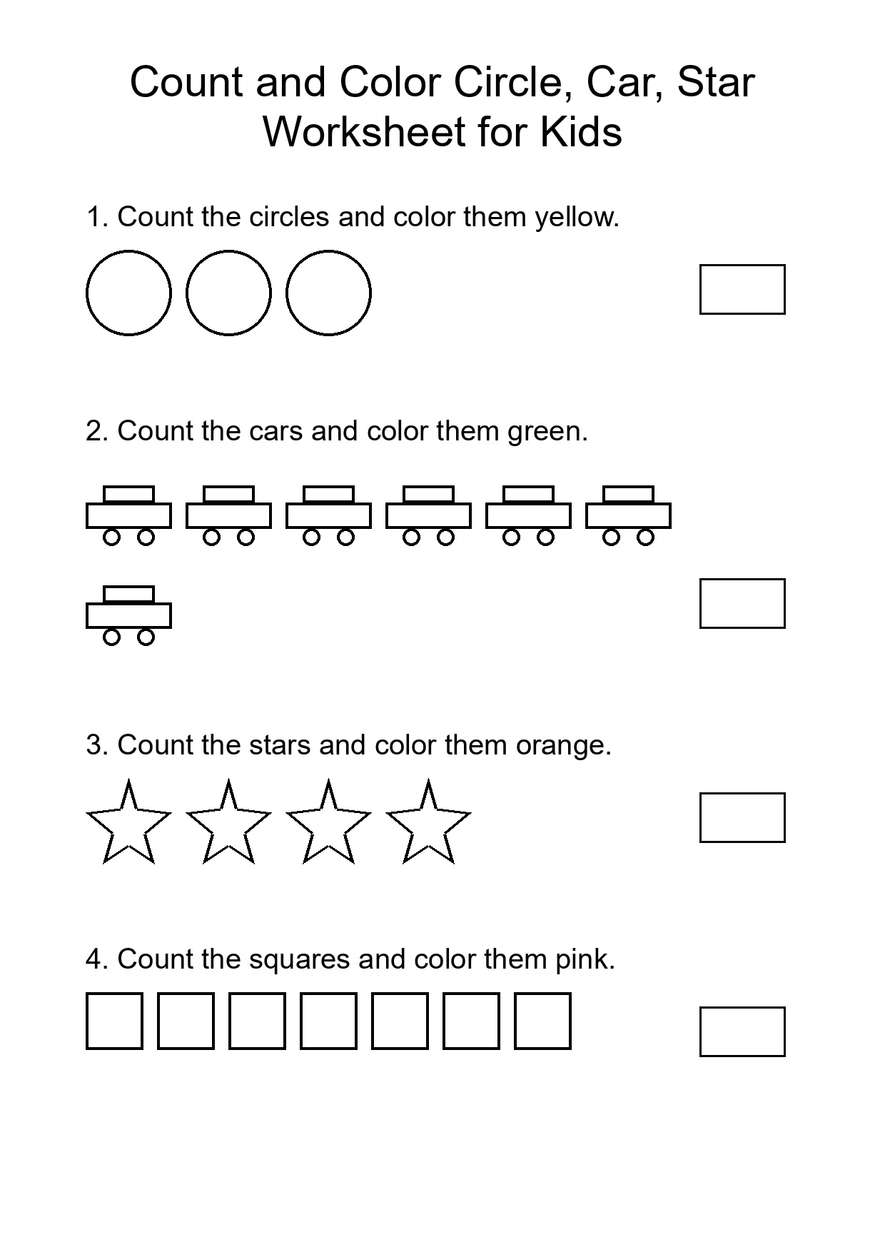 Count and Color Circle, Car, Star Worksheet for Kids