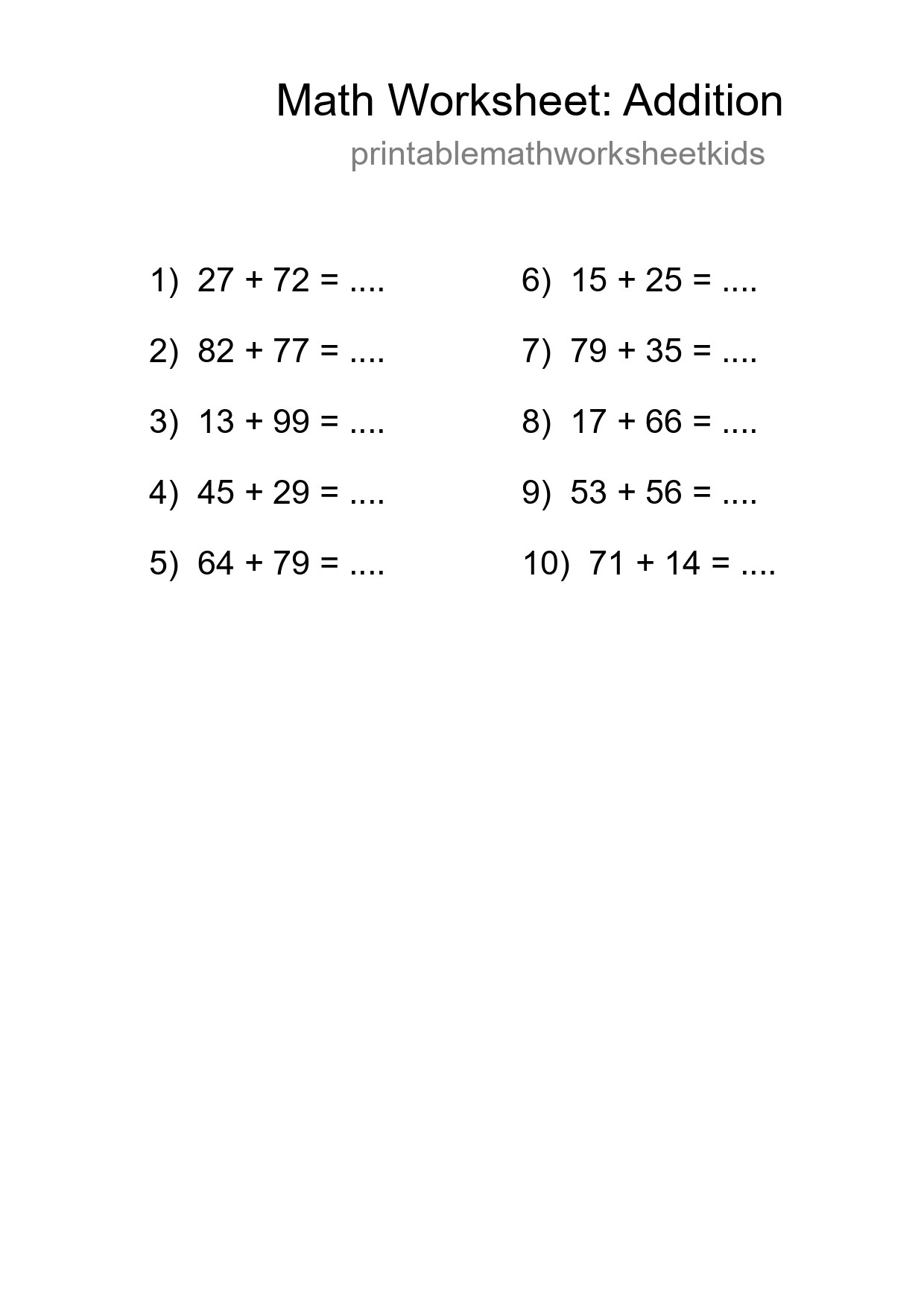 Free 10 Addition Math Worksheet For Grade 3 With Answers - Part 23
