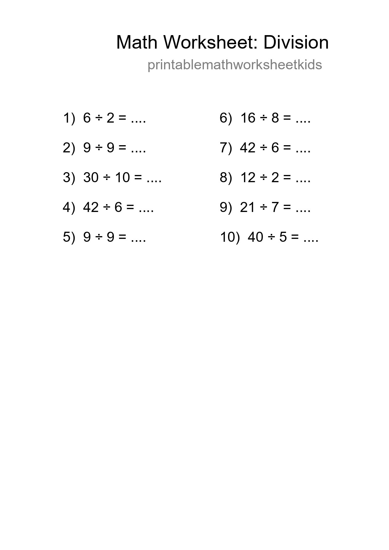 Free 10 Division Math Worksheet For Grade 1 - Part 224