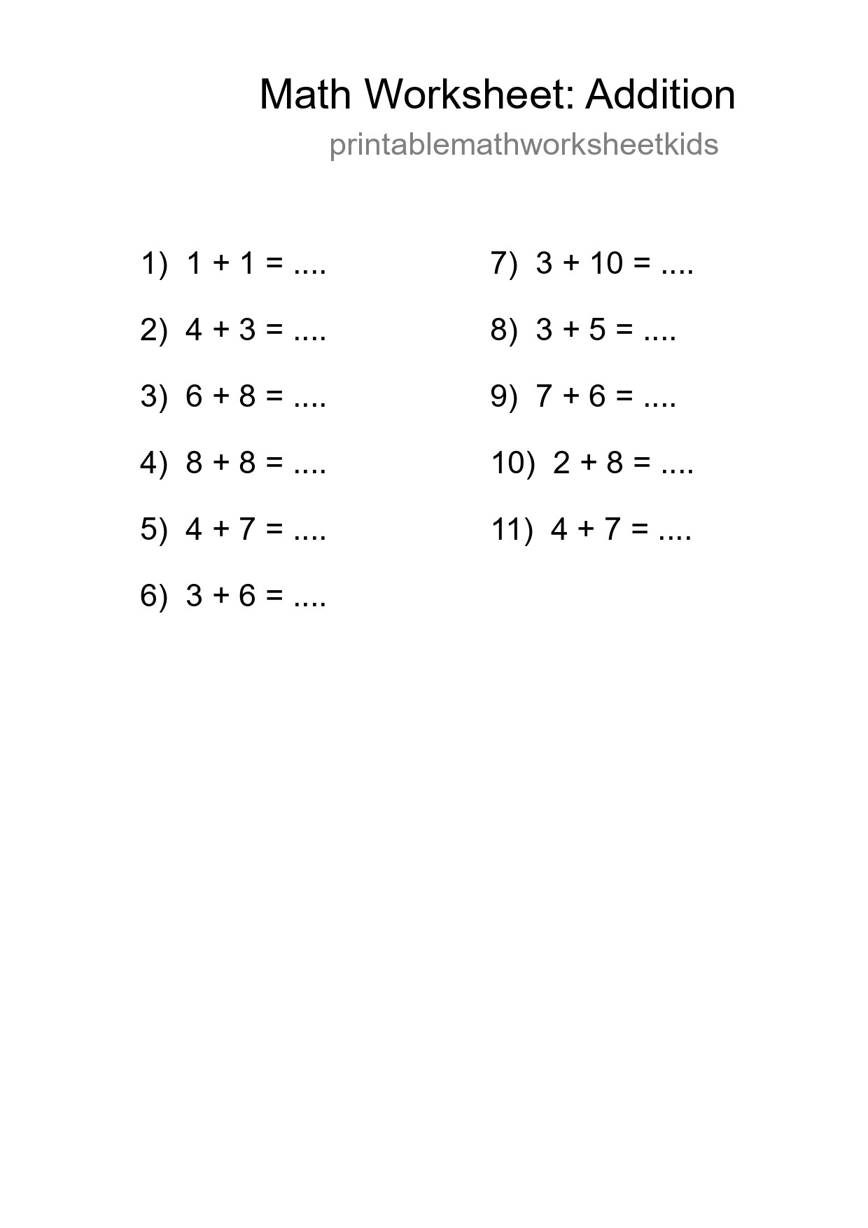 Free 11 Addition Math Worksheet For Grade 1 - Part 199