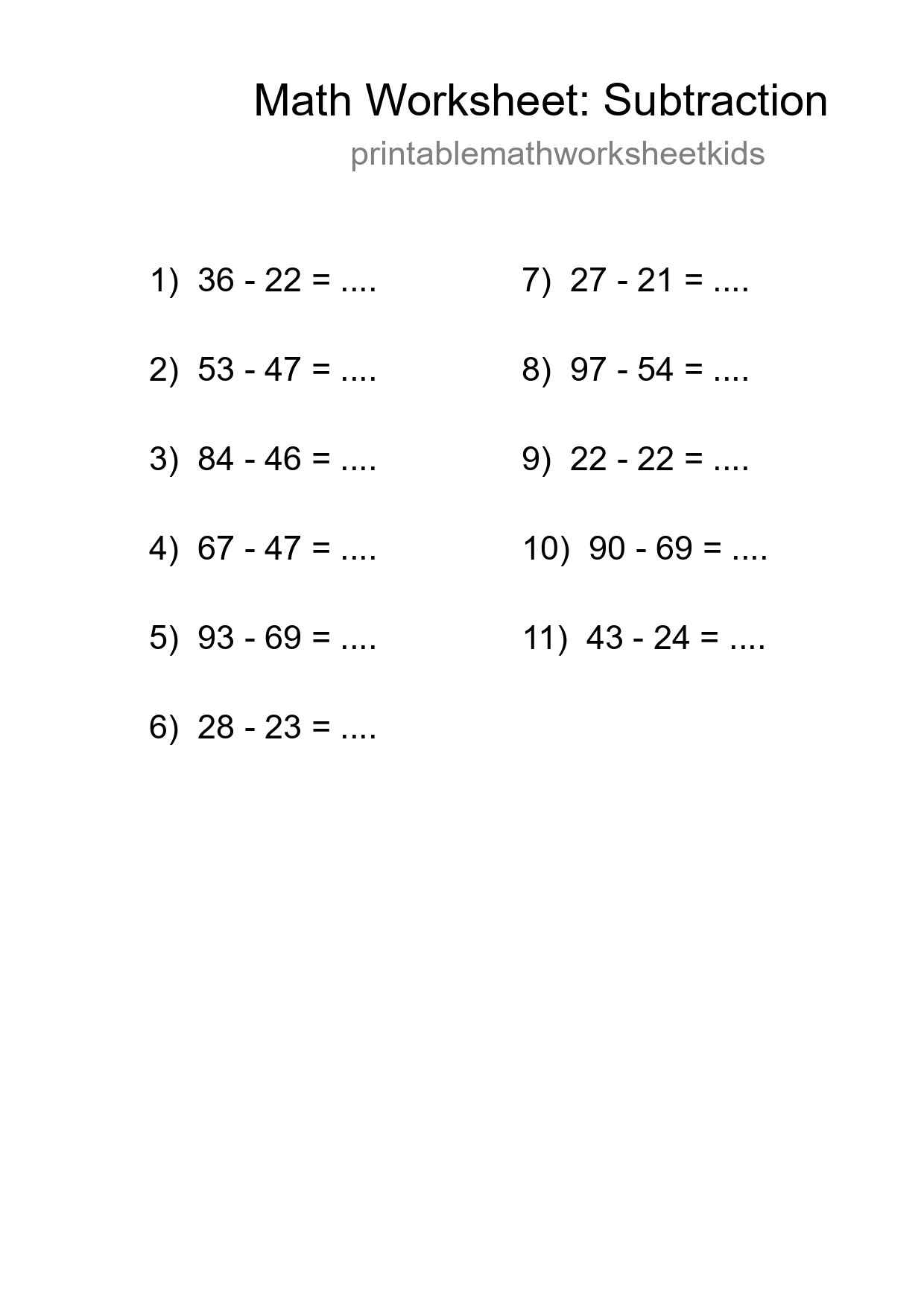 Free 11 Subtraction Math Worksheet For Grade 3 With Answers - Part 129