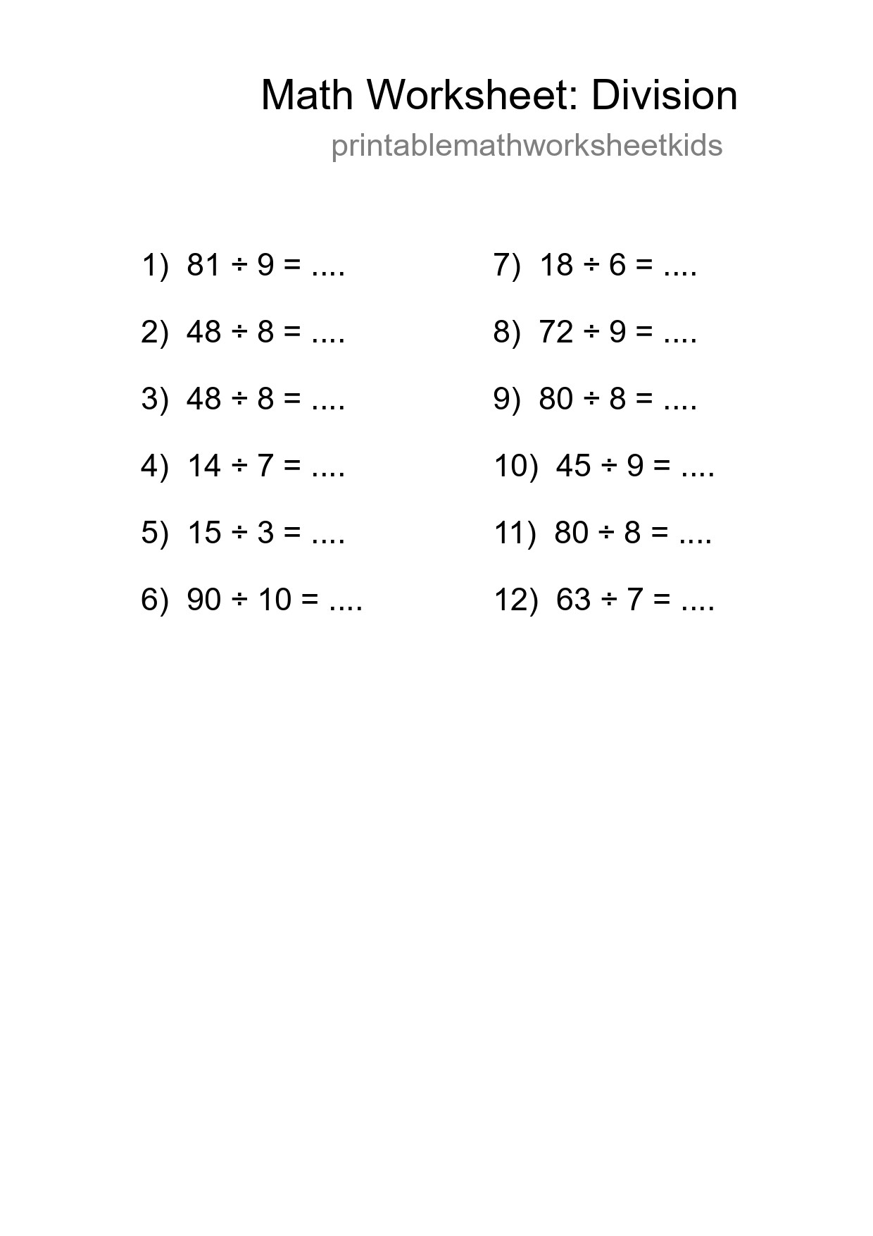 Free 12 Division Math Worksheet For Grade 1 - Part 180