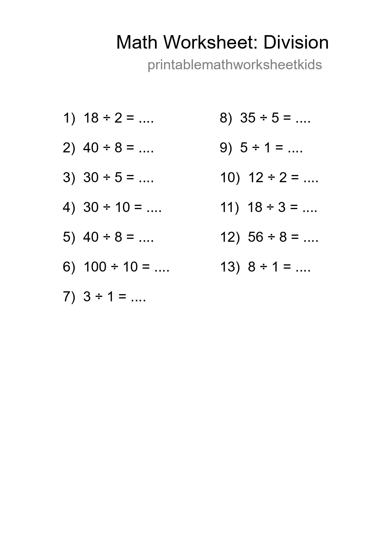 Free 13 Division Math Worksheet For Grade 1 - Part 125