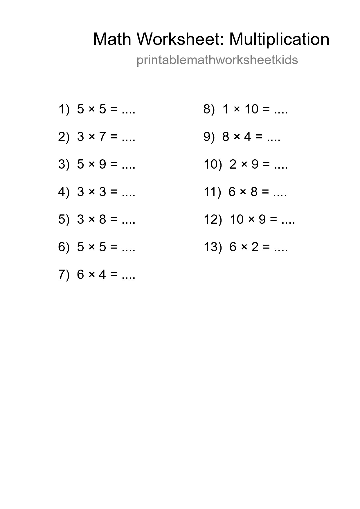Free 13 Multiplication Math Worksheet For Grade 1 With Answers - Part 249