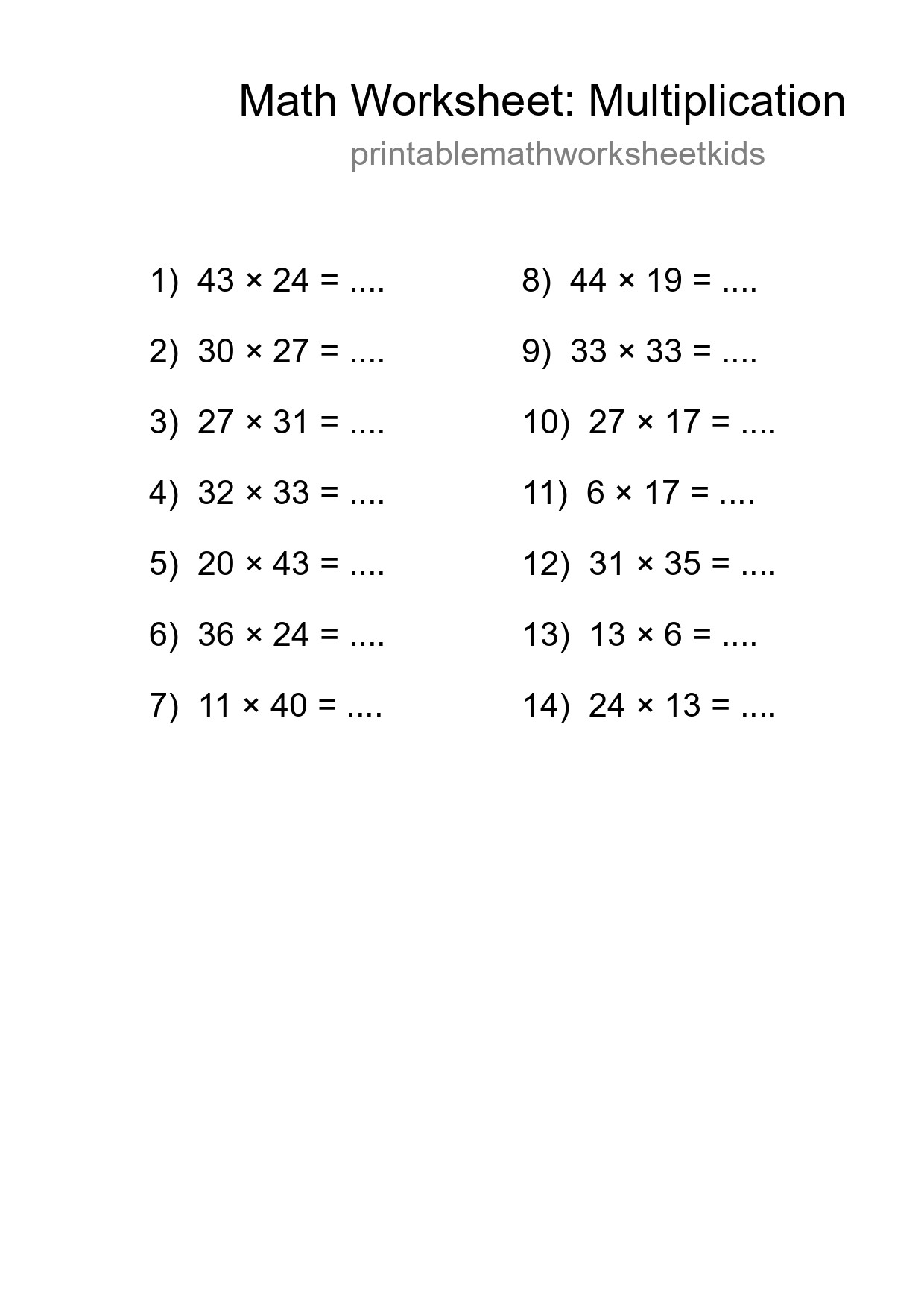 Free 14 Multiplication Math Worksheet For Grade 2 - Part 216