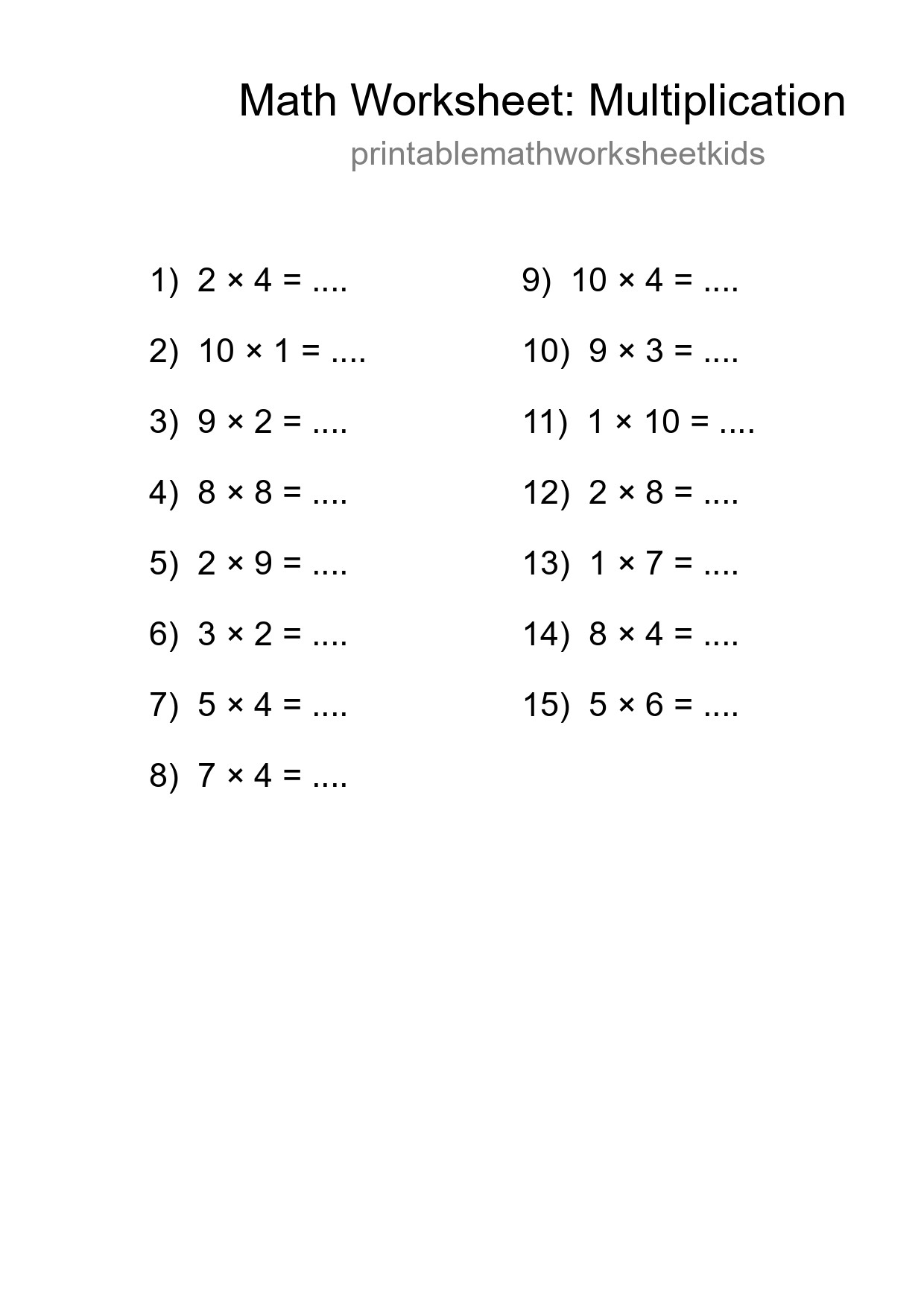 Free 15 Multiplication Math Worksheet For Grade 1 - Part 62