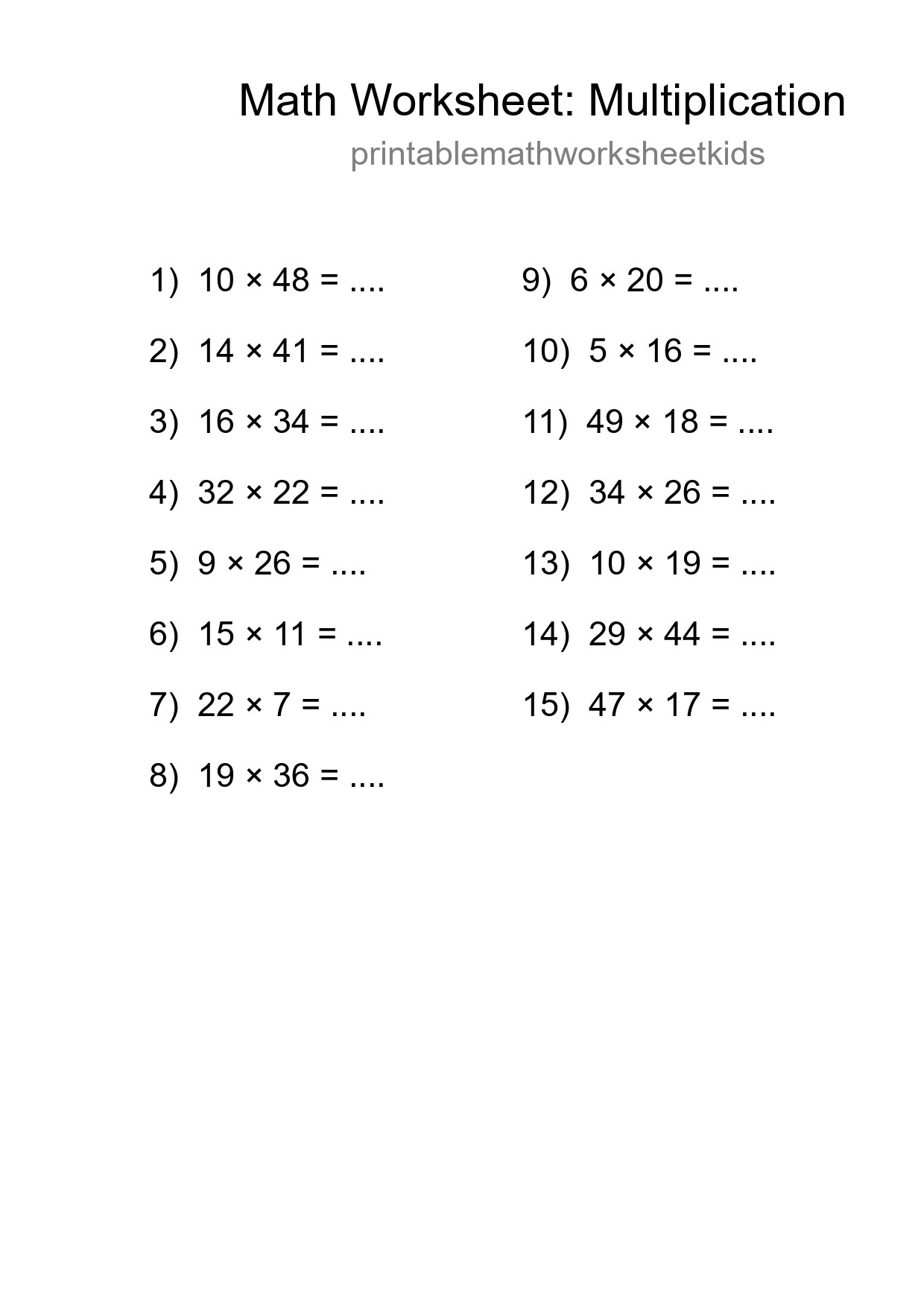 Free 15 Multiplication Math Worksheet For Grade 2 With Answers - Part 194