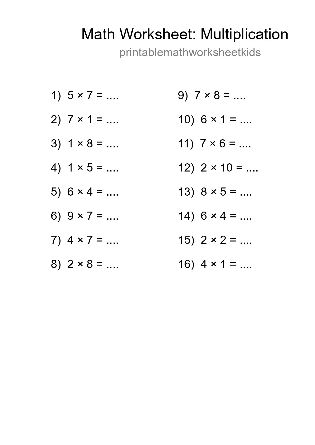 Free 16 Multiplication Math Worksheet For Grade 1 - Part 18