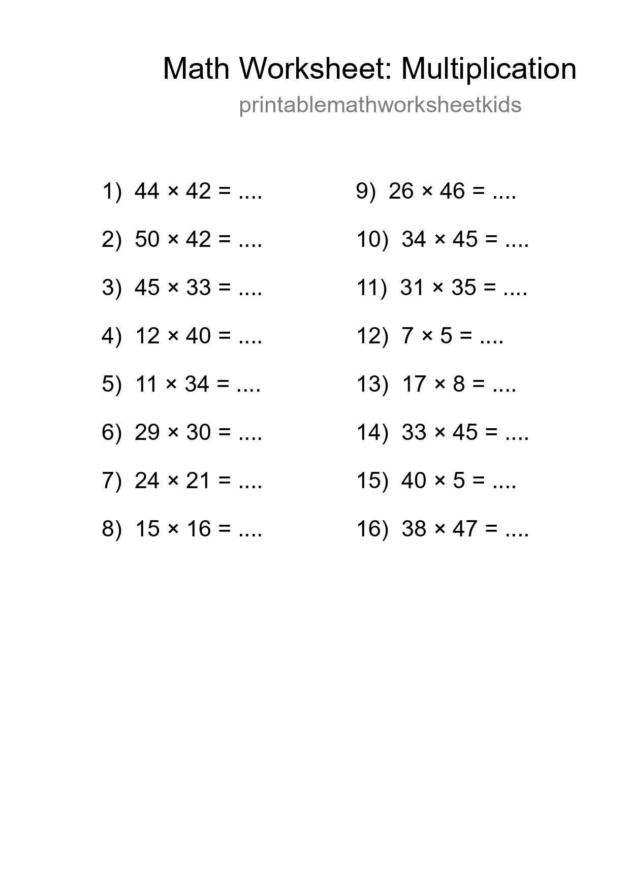 Free 16 Multiplication Math Worksheet For Grade 2 With Answers - Part 29