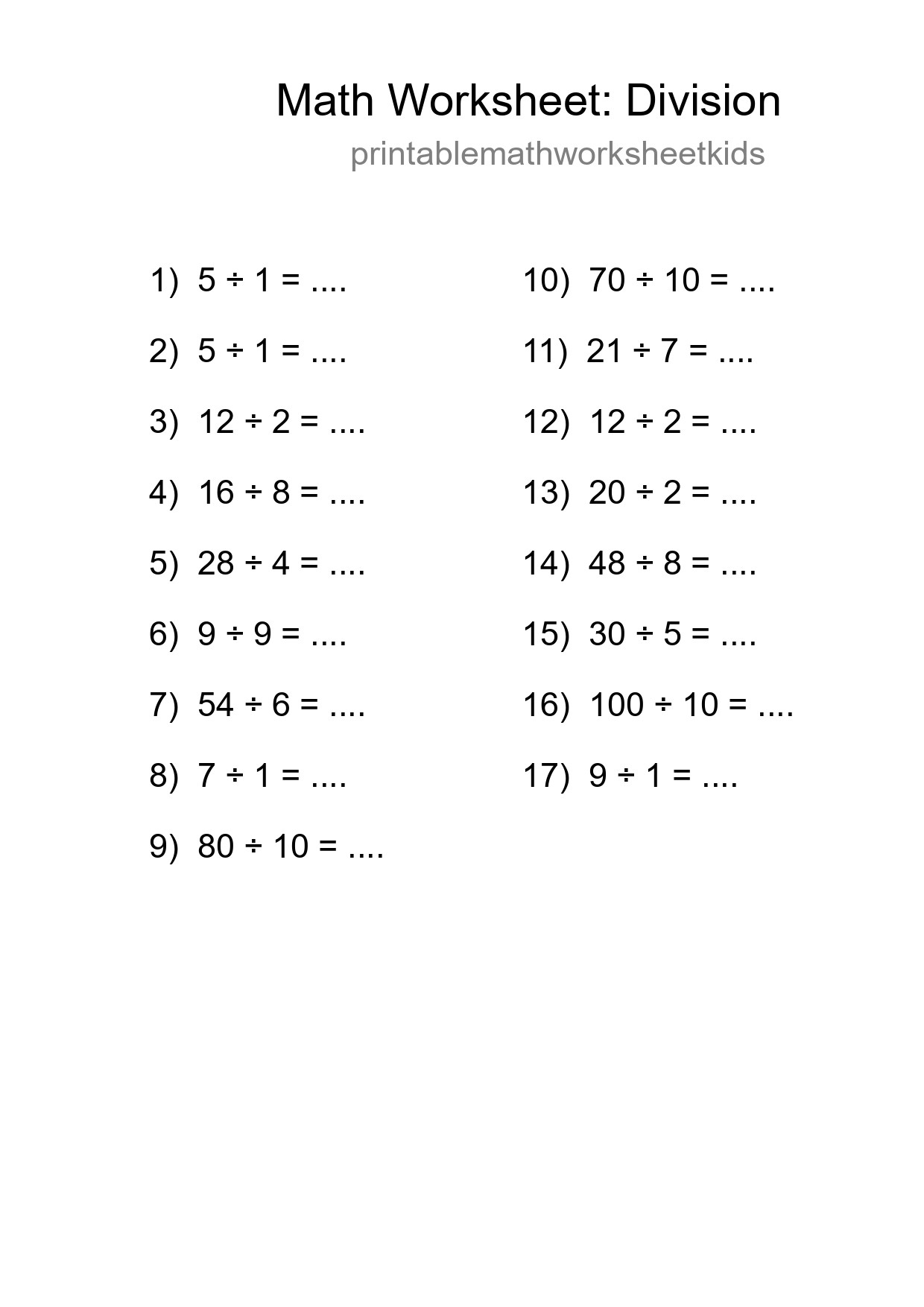 Free 17 Division Math Worksheet For Grade 1 - Part 191