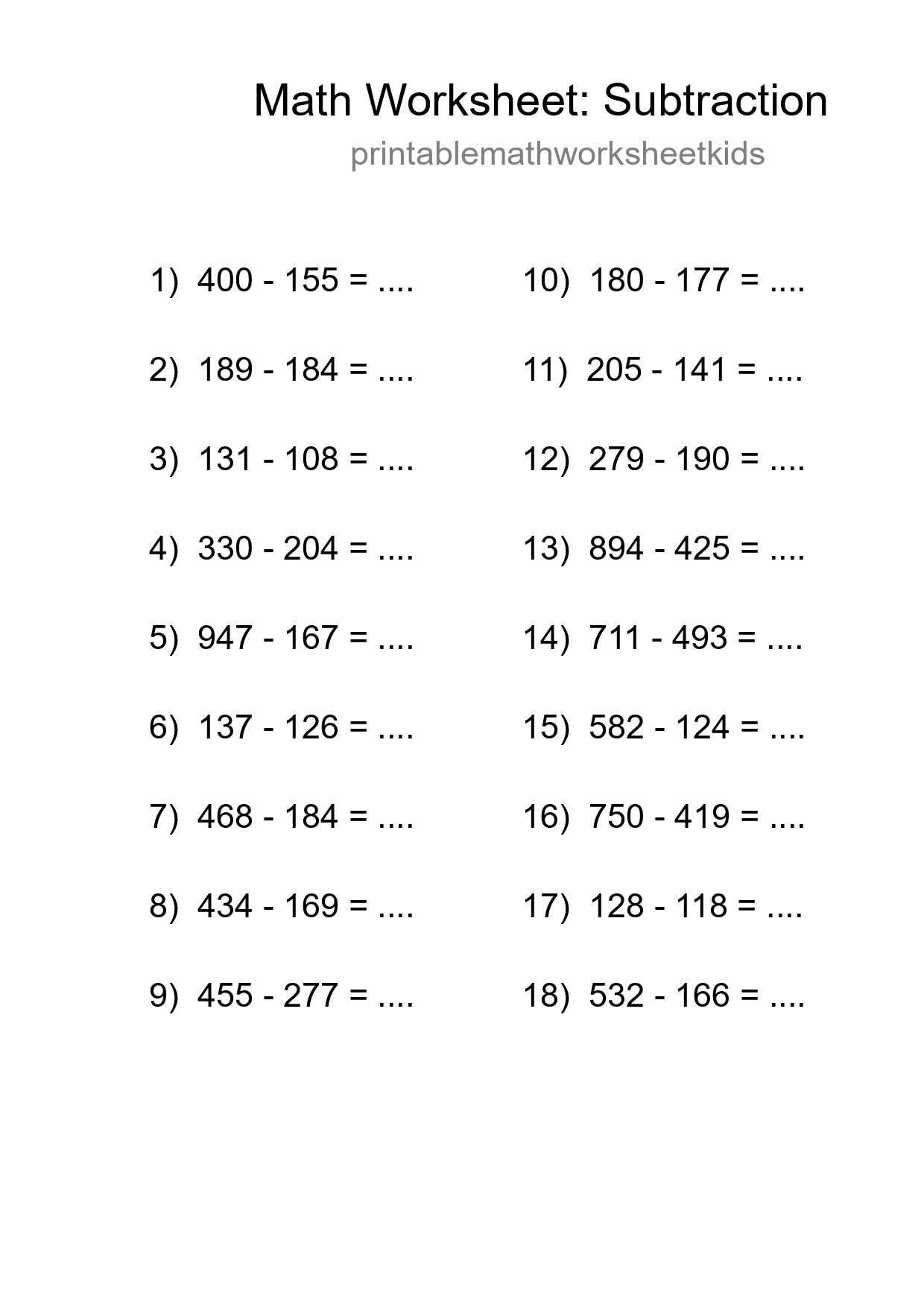 Free 18 Subtraction Math Worksheet For Grade 5 With Answers - Part 85