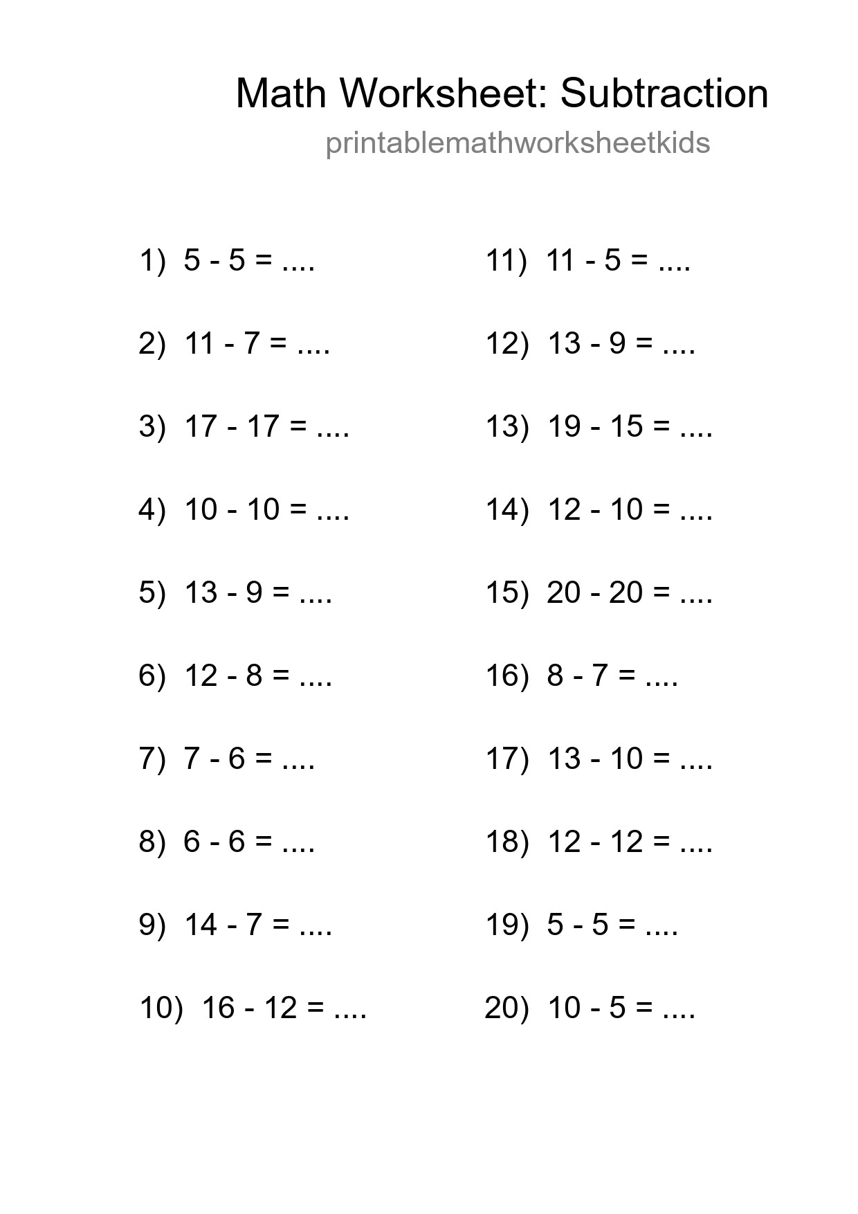 Free 20 Subtraction Math Worksheet For Grade 2 - Part 228