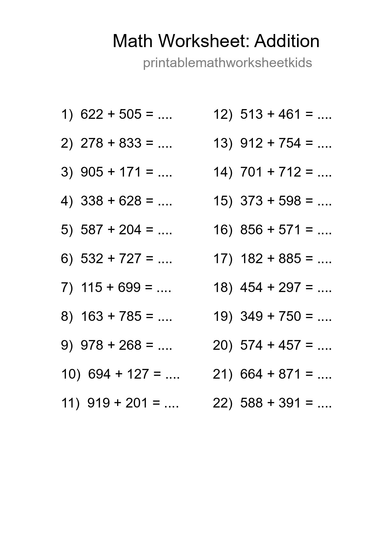 Free 22 Addition Math Worksheet For Grade 5 - Part 12