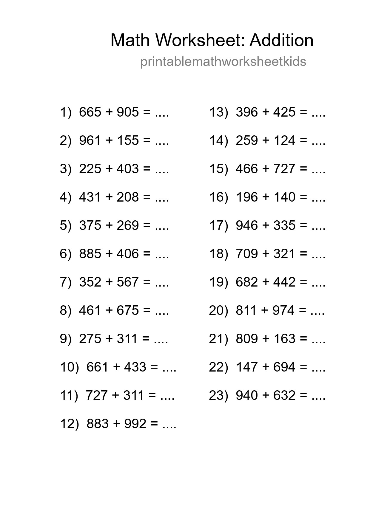 Free 23 Addition Math Worksheet For Grade 5 - Part 122
