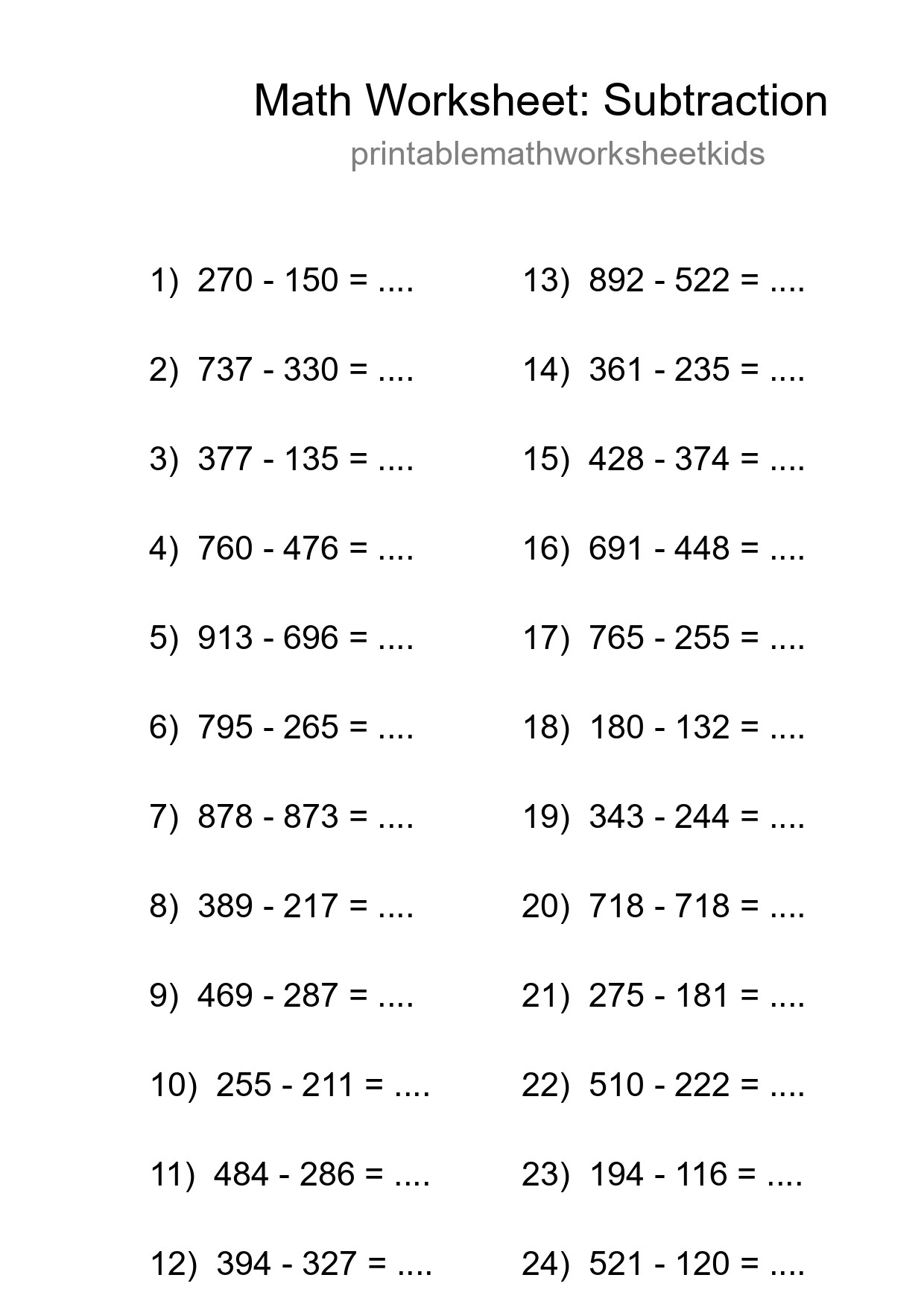 Free 24 Subtraction Math Worksheet For Grade 5 - Part 206