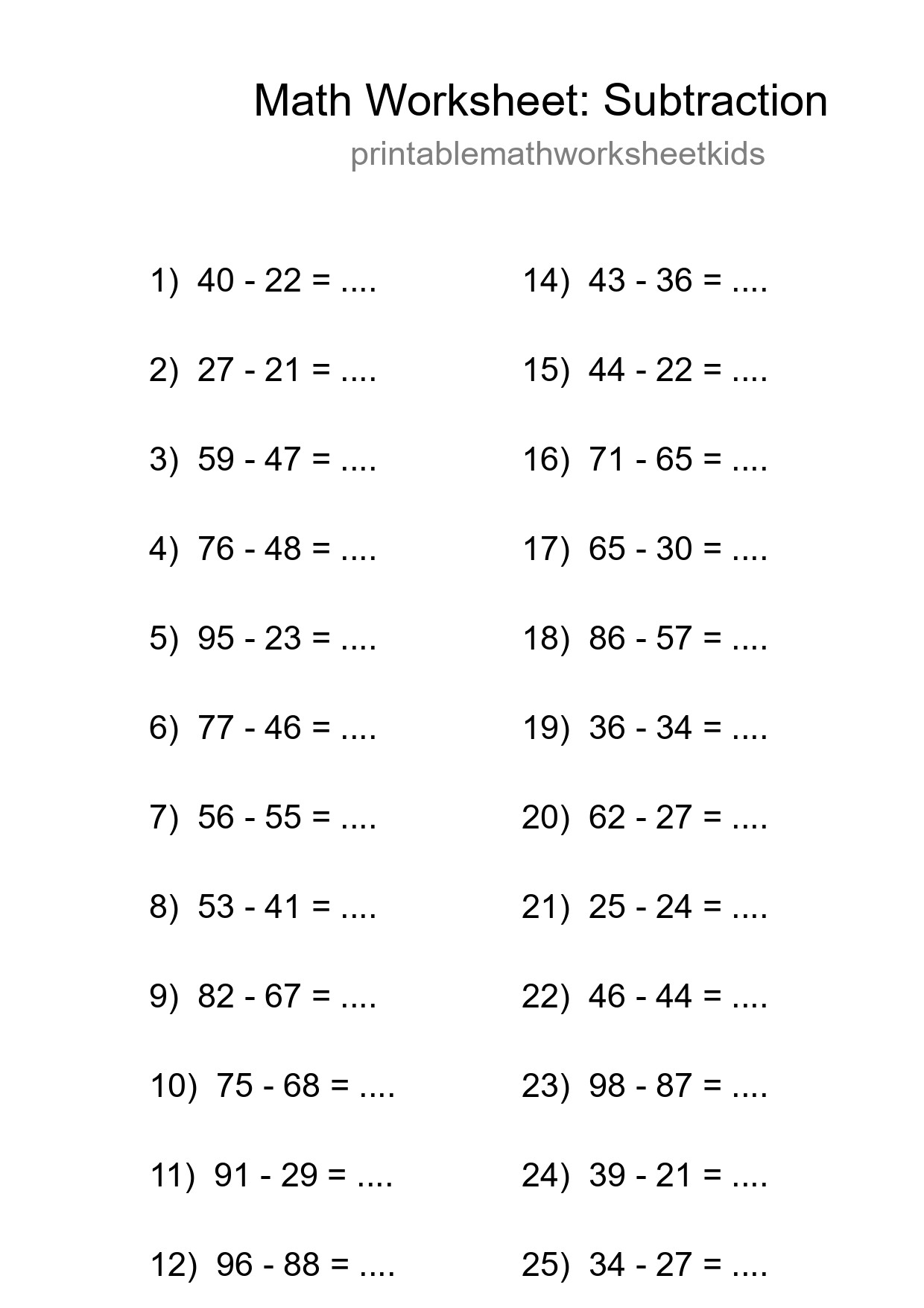 Free 25 Subtraction Math Worksheet For Grade 3 With Answers - Part 173
