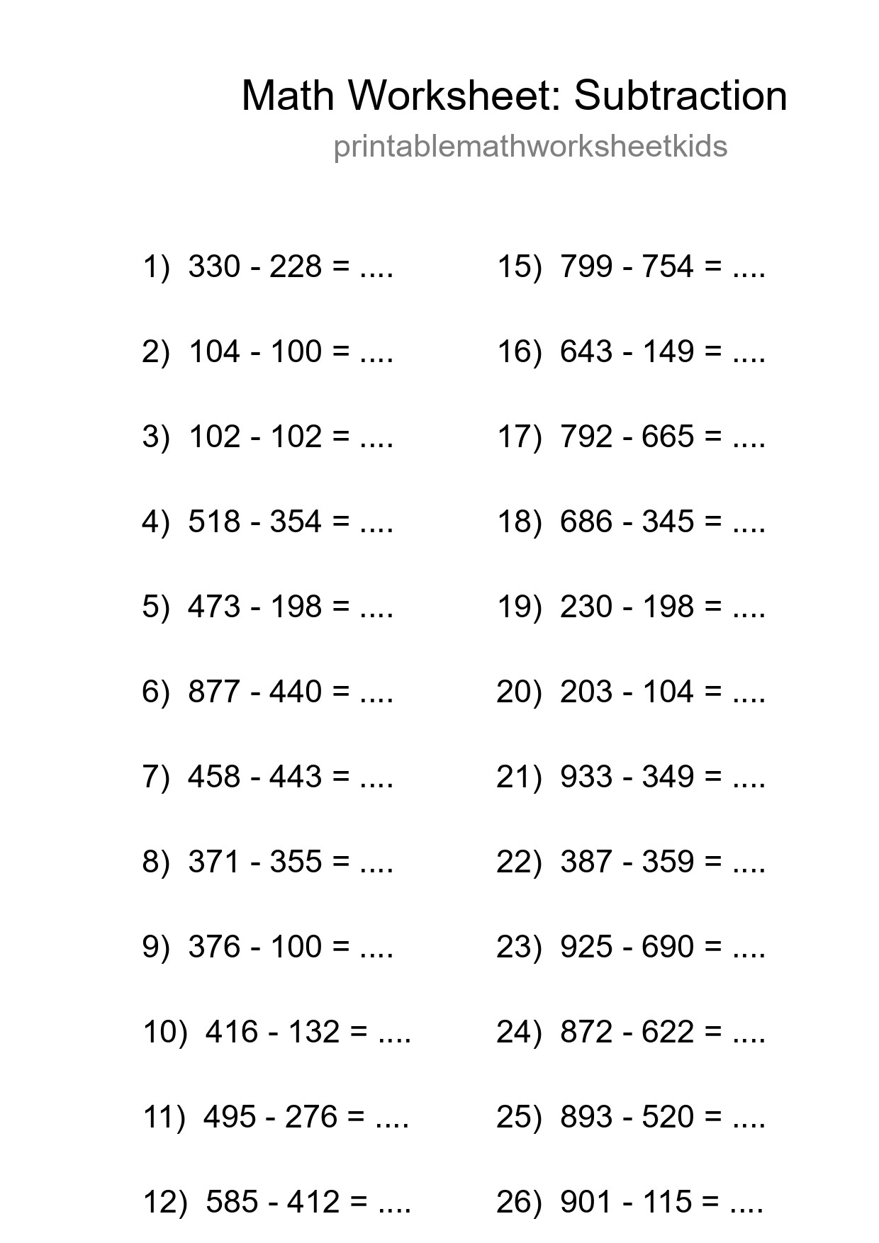 Free 27 Subtraction Math Worksheet For Grade 5 - Part 41