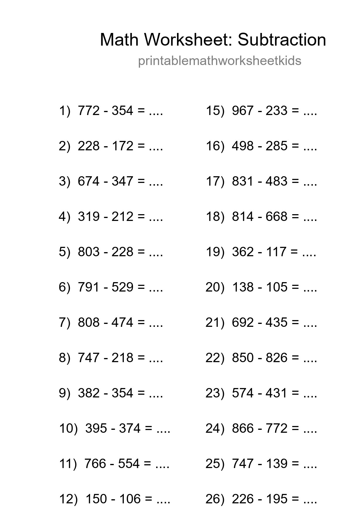 Free 27 Subtraction Math Worksheet For Grade 5 With Answers - Part 217