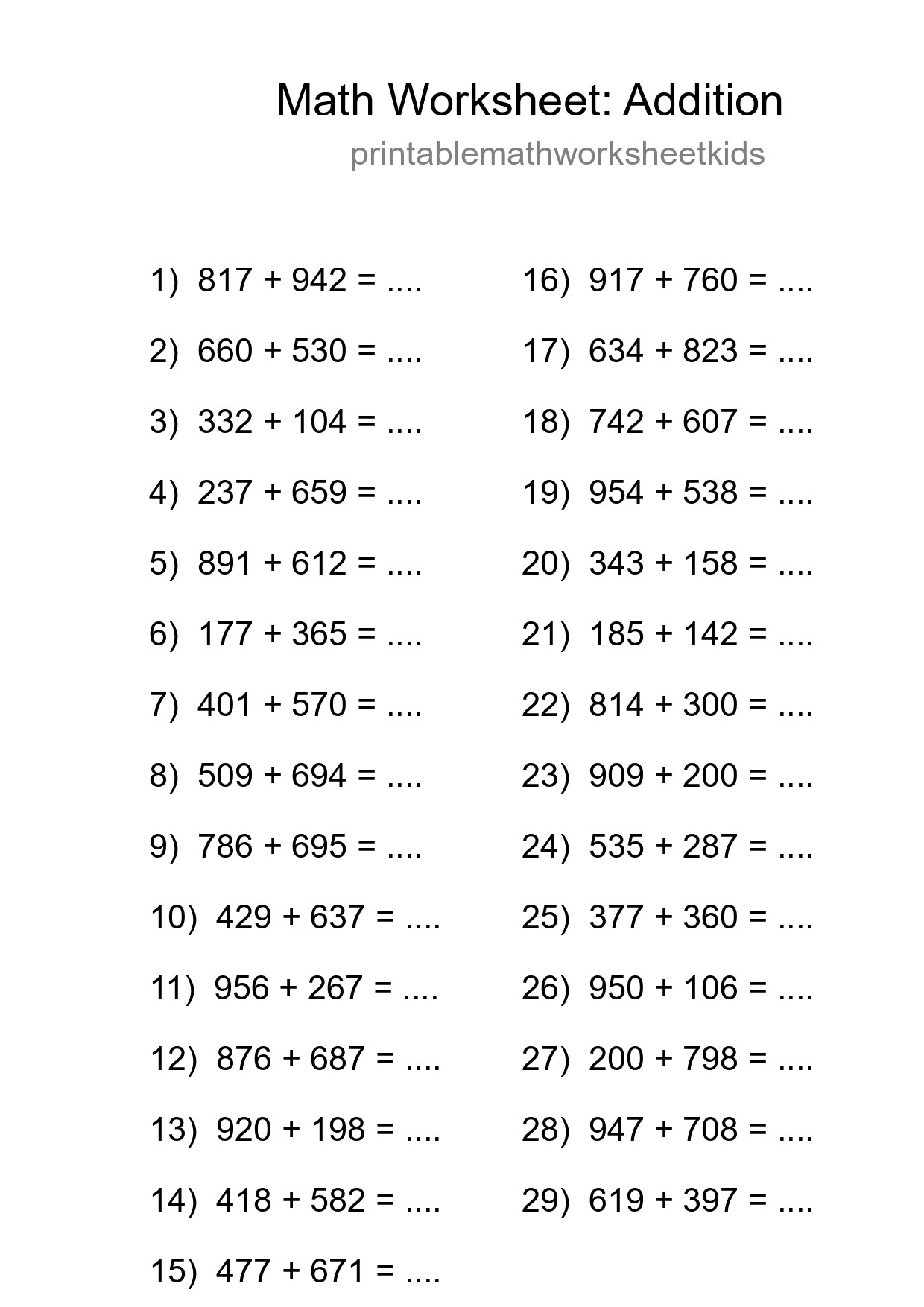 Free 29 Addition Math Worksheet For Grade 5 - Part 144