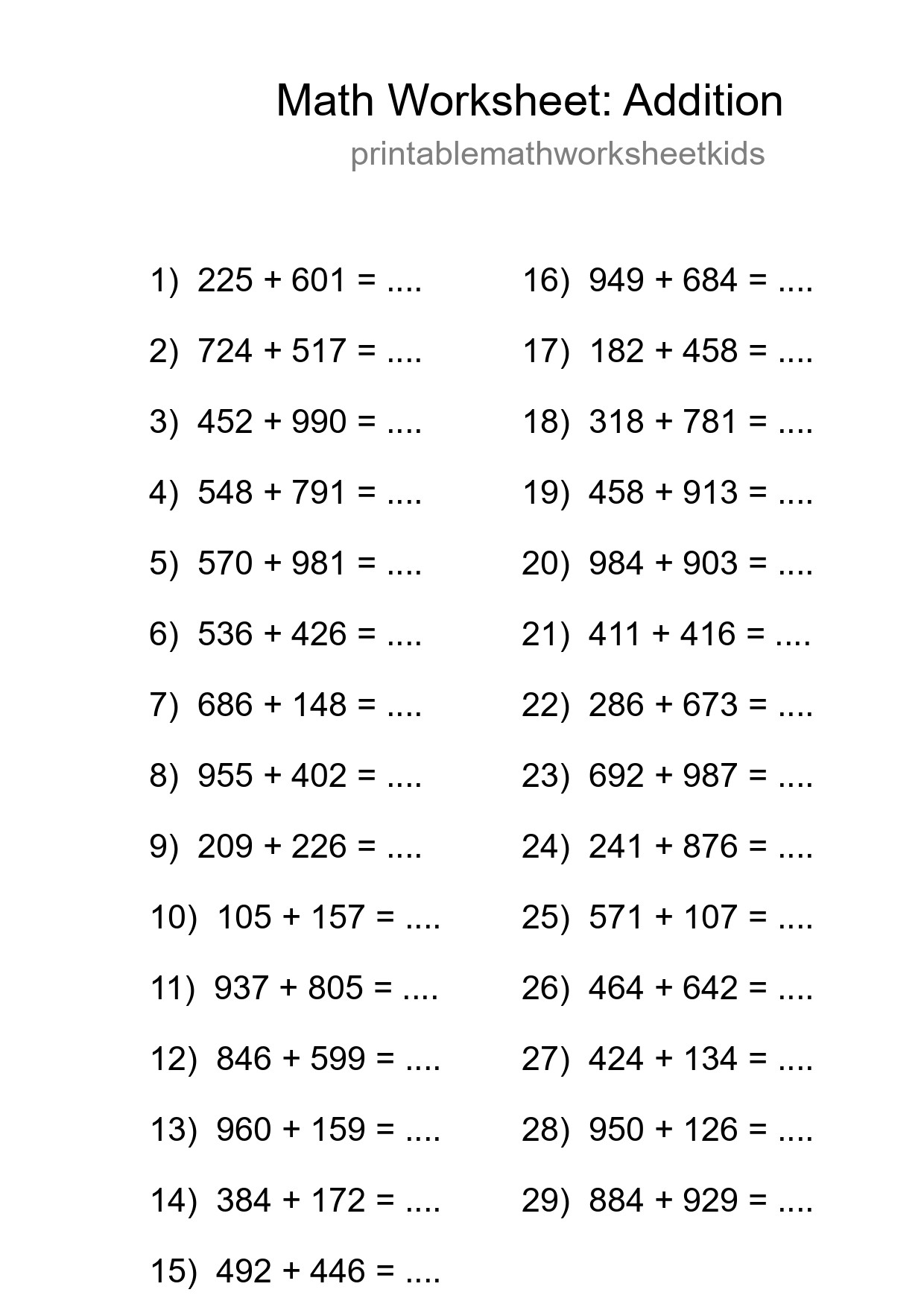 Free 29 Addition Math Worksheet For Grade 5 - Part 155