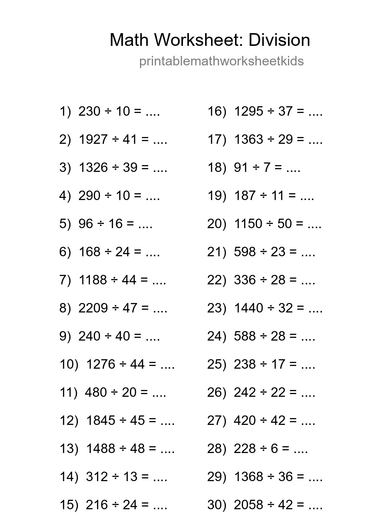 Free 30 Division Math Worksheet For Grade 2 - Part 202