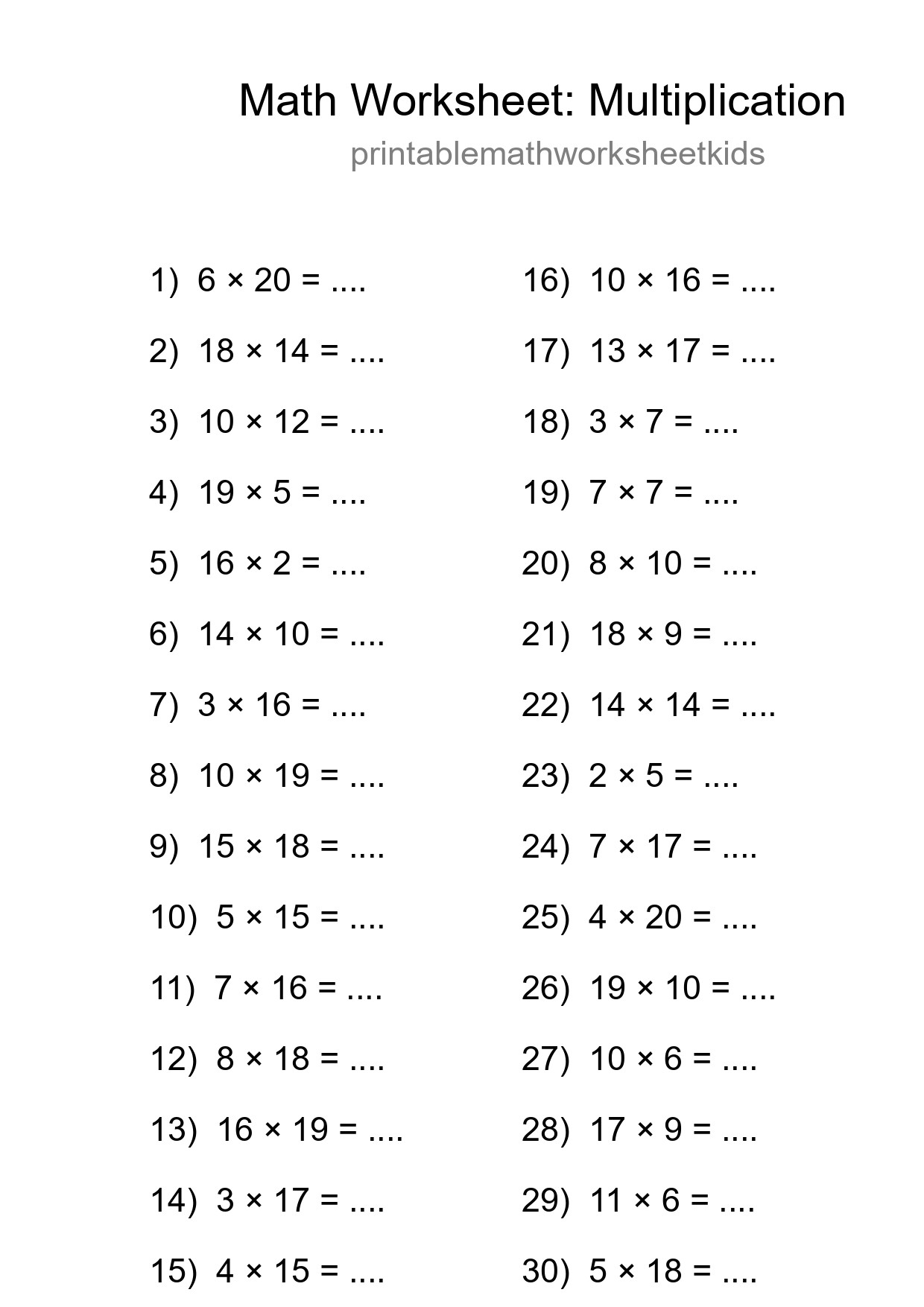 Free 30 Multiplication Math Worksheet For Grade 2 - Part 106