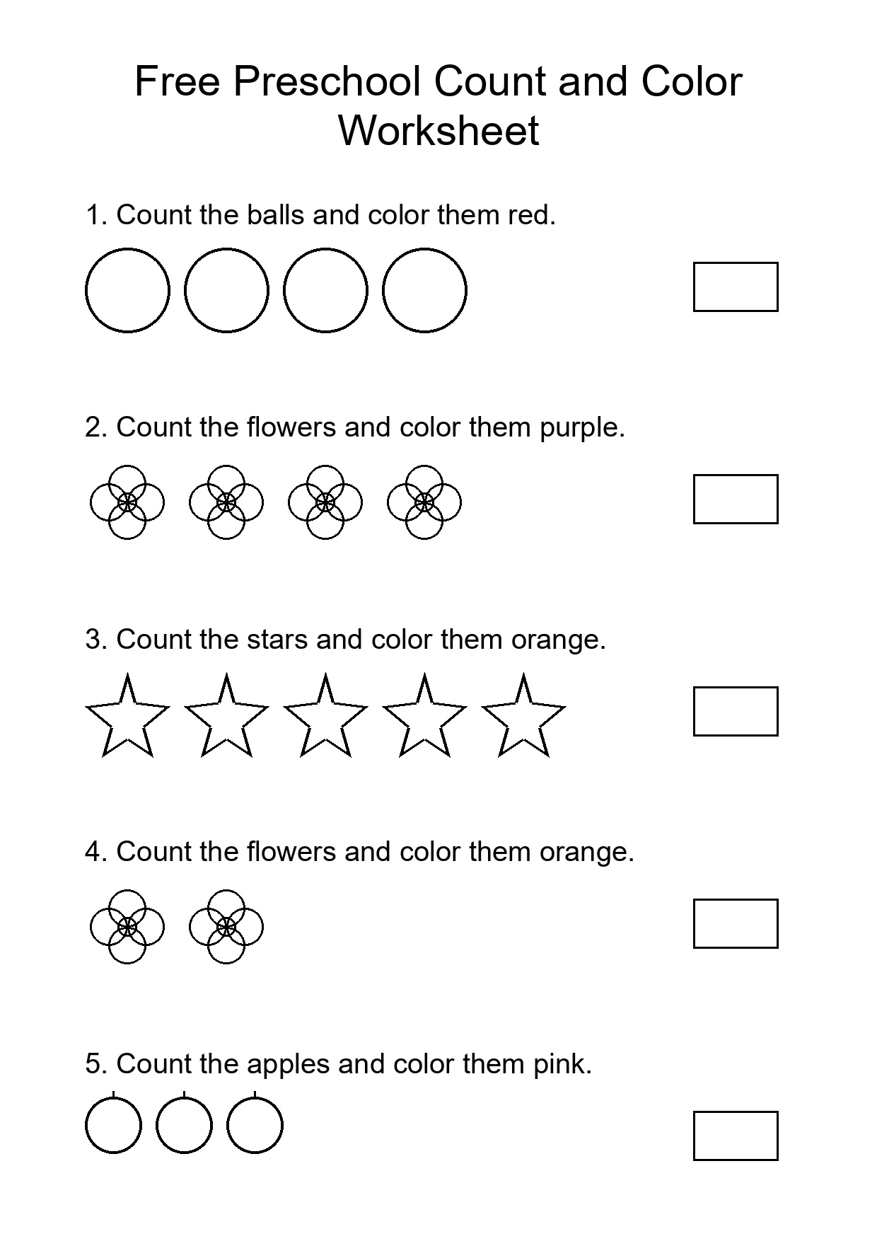 Free Preschool Count and Color Worksheet