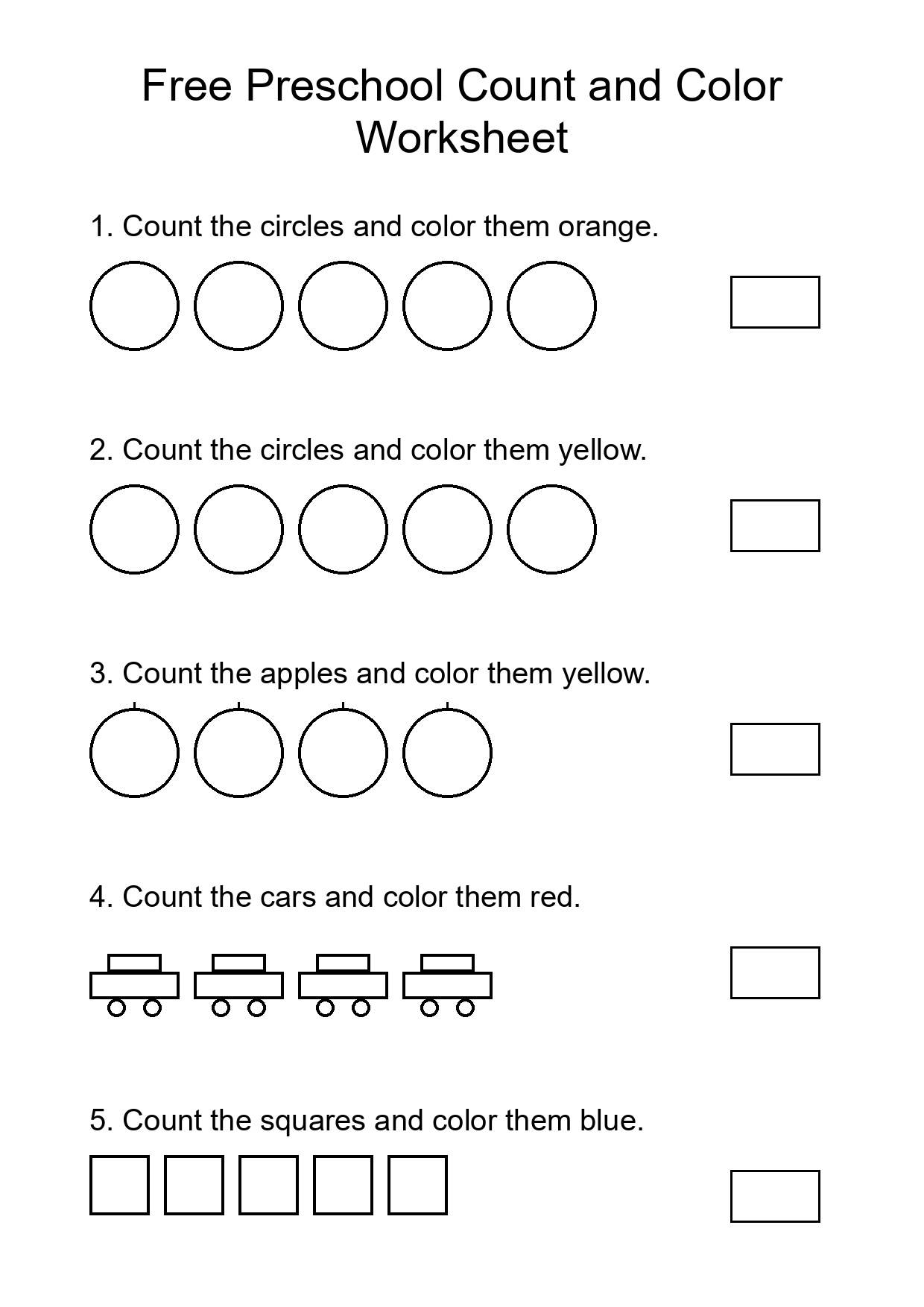 Free Preschool Count and Color Worksheet