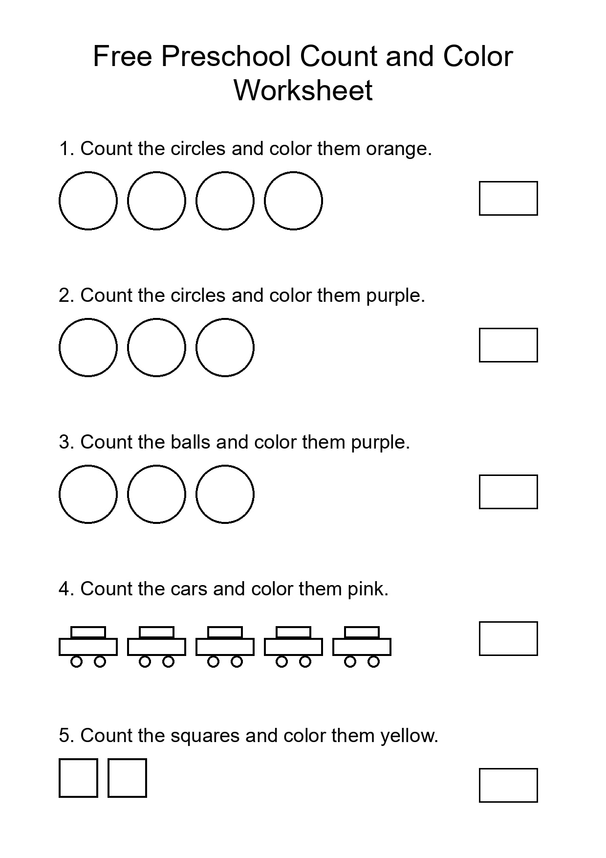 Free Preschool Count and Color Worksheet