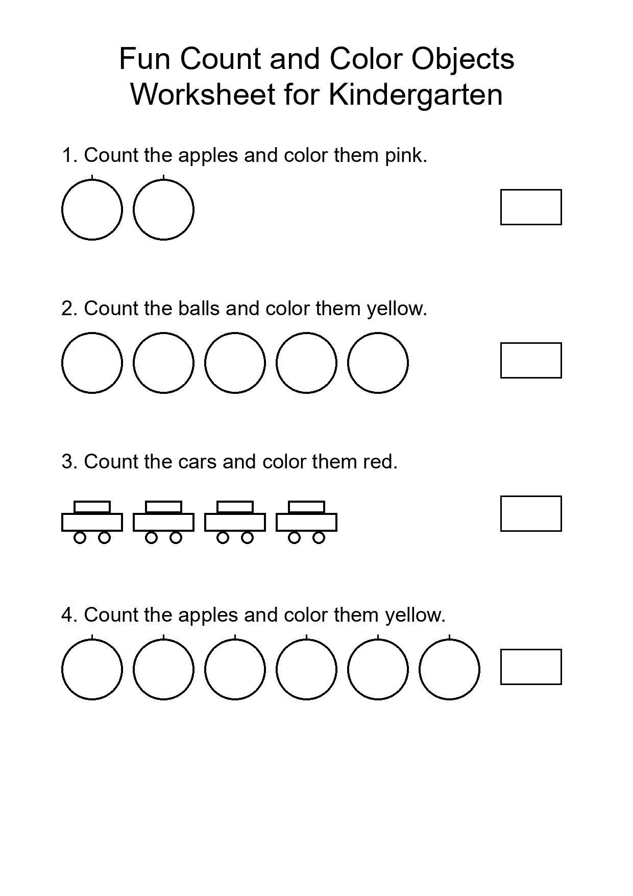 Fun Count and Color Objects Worksheet for Kindergarten