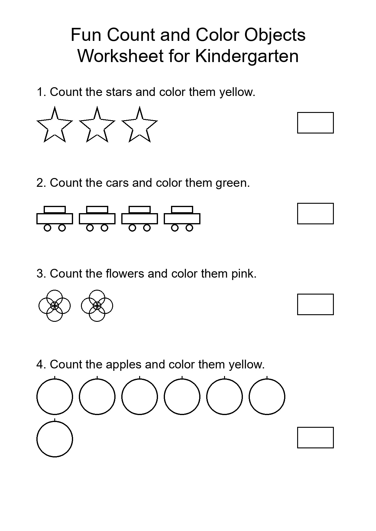 Fun Count and Color Objects Worksheet for Kindergarten