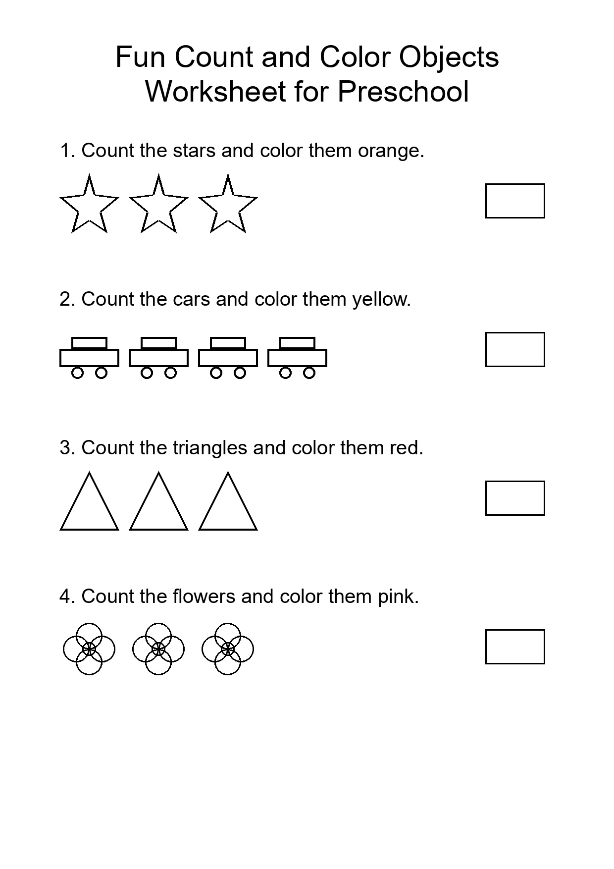 Fun Count and Color Objects Worksheet for Preschool