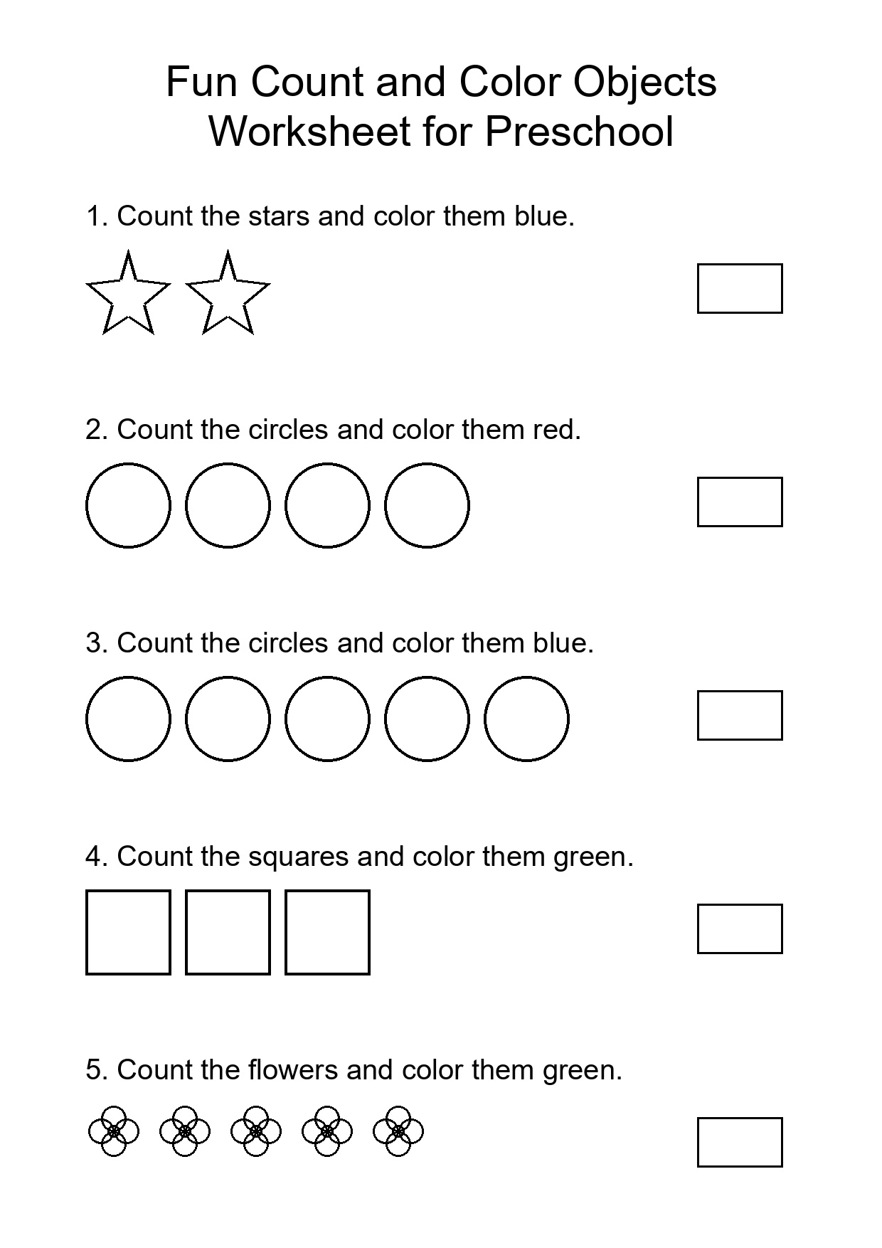 Fun Count and Color Objects Worksheet for Preschool