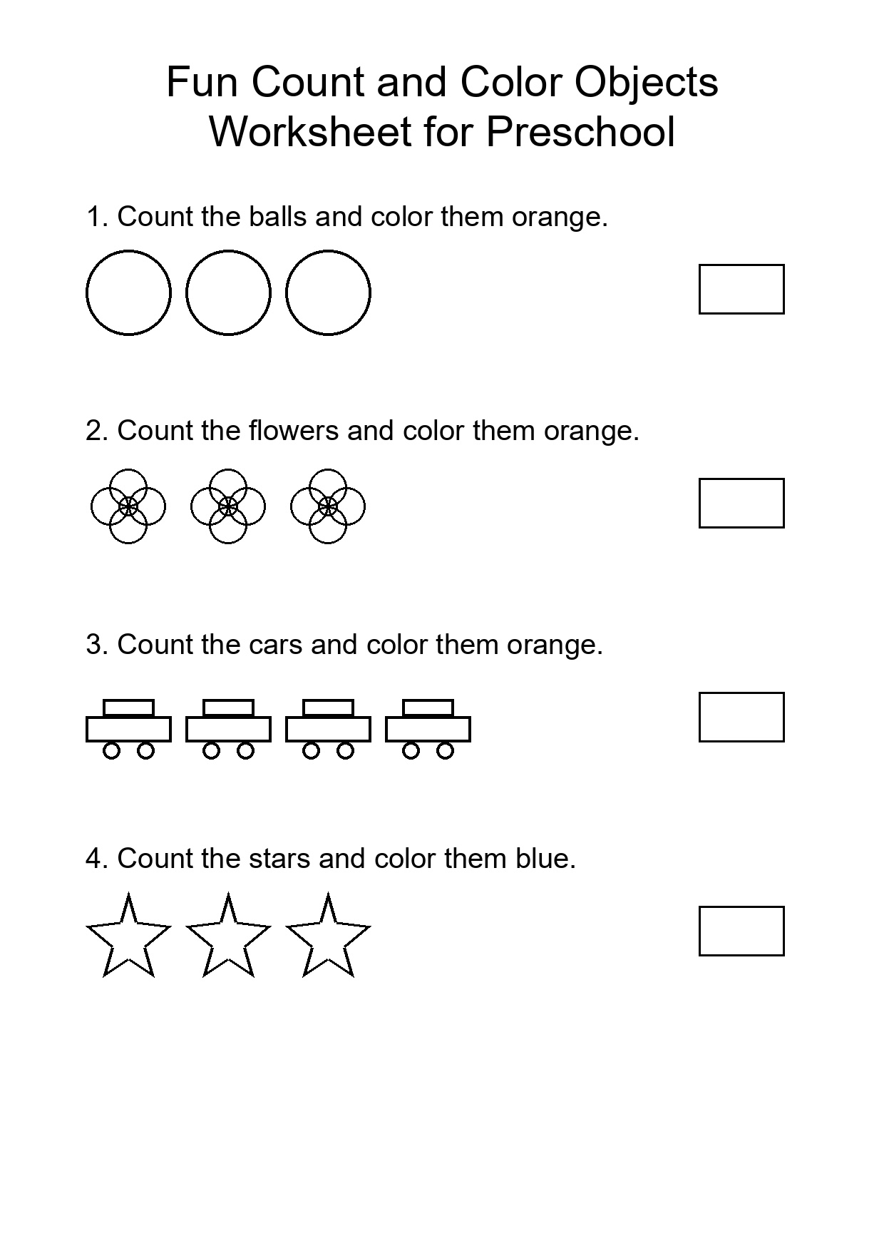 Fun Count and Color Objects Worksheet for Preschool