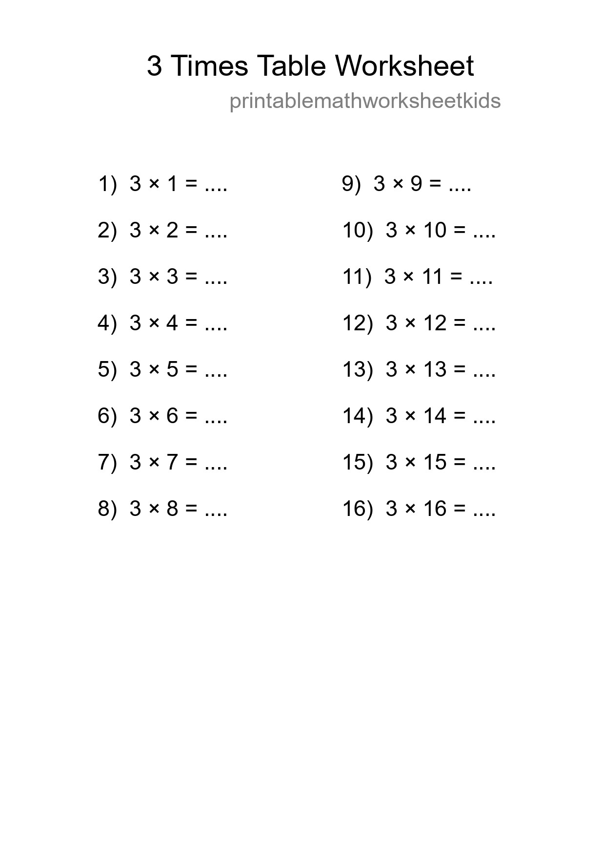 Grade 2 Multiplication Table 3 Practice - Part 86