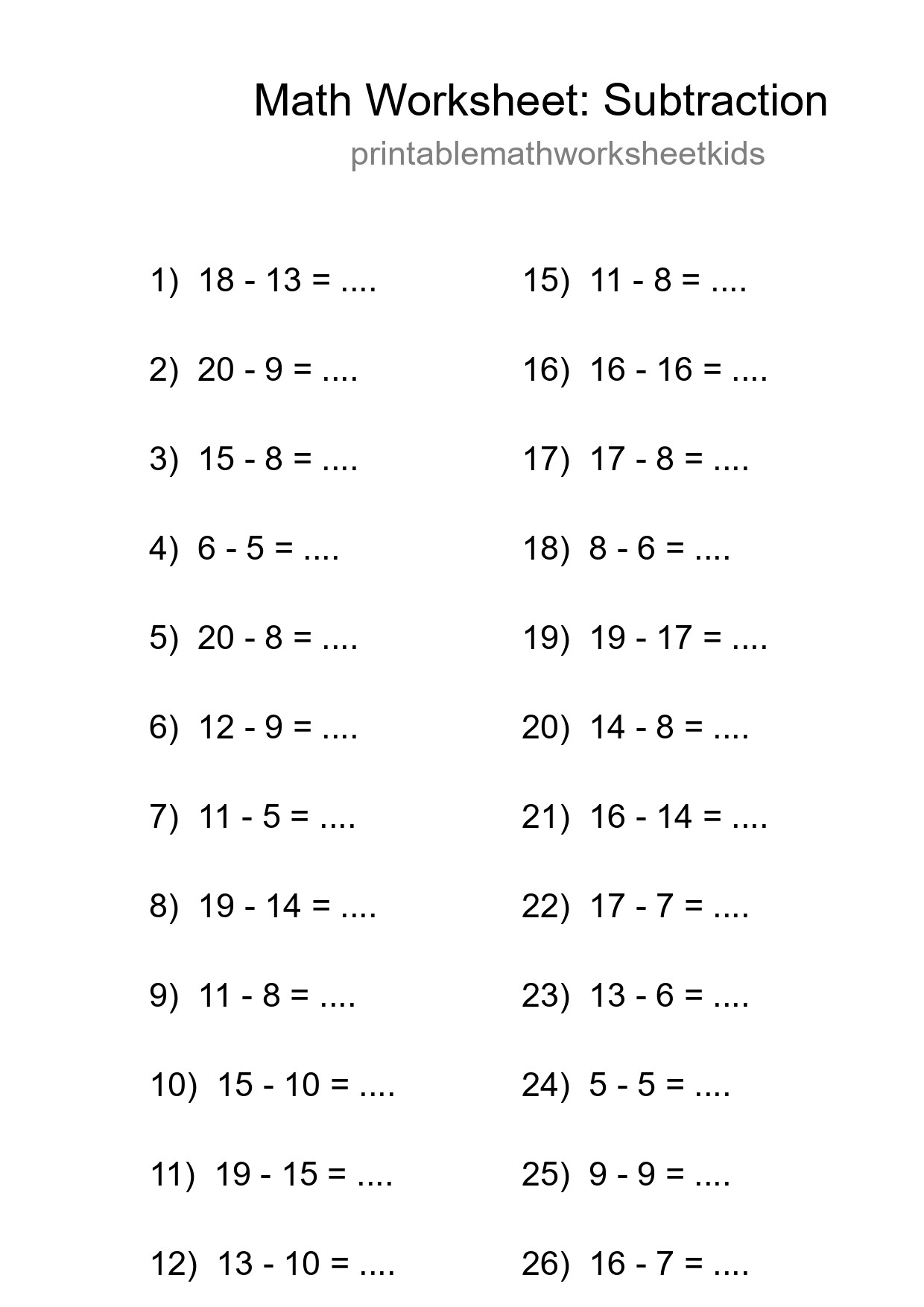 Grade 2 Subtraction Practice Worksheet (28 Problems) - Part 140