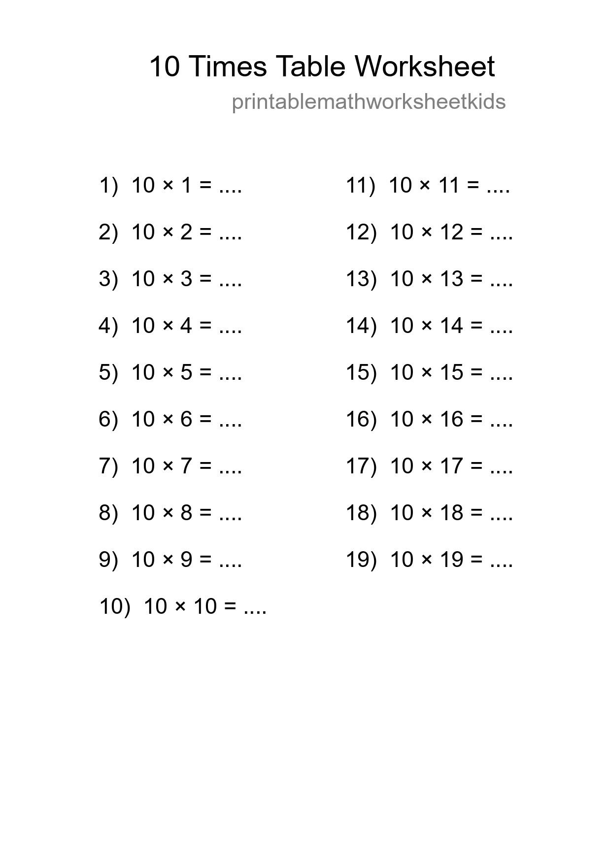 Grade 3 Multiplication Table 10 Practice - Part 31