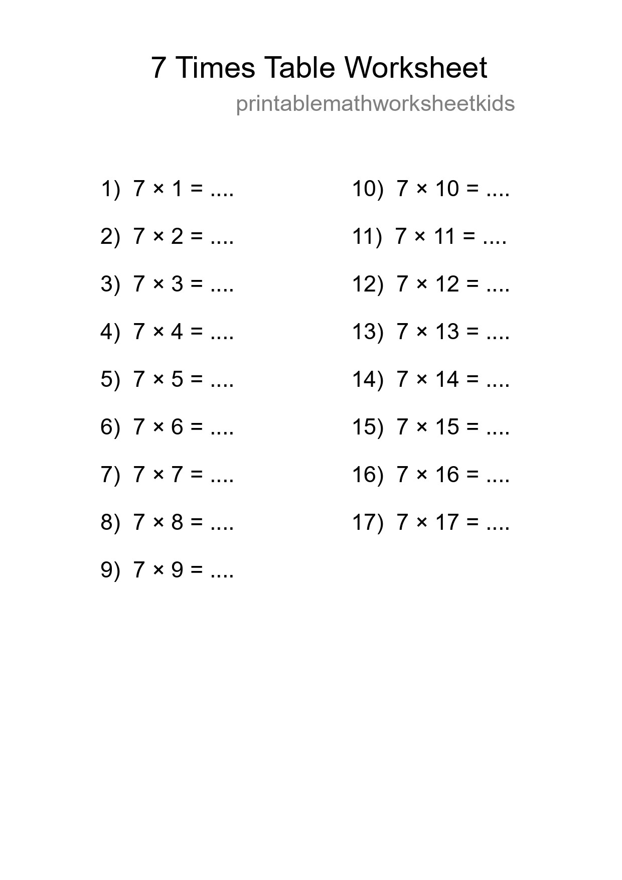 Grade 3 Multiplication Table 7 Practice - Part 64