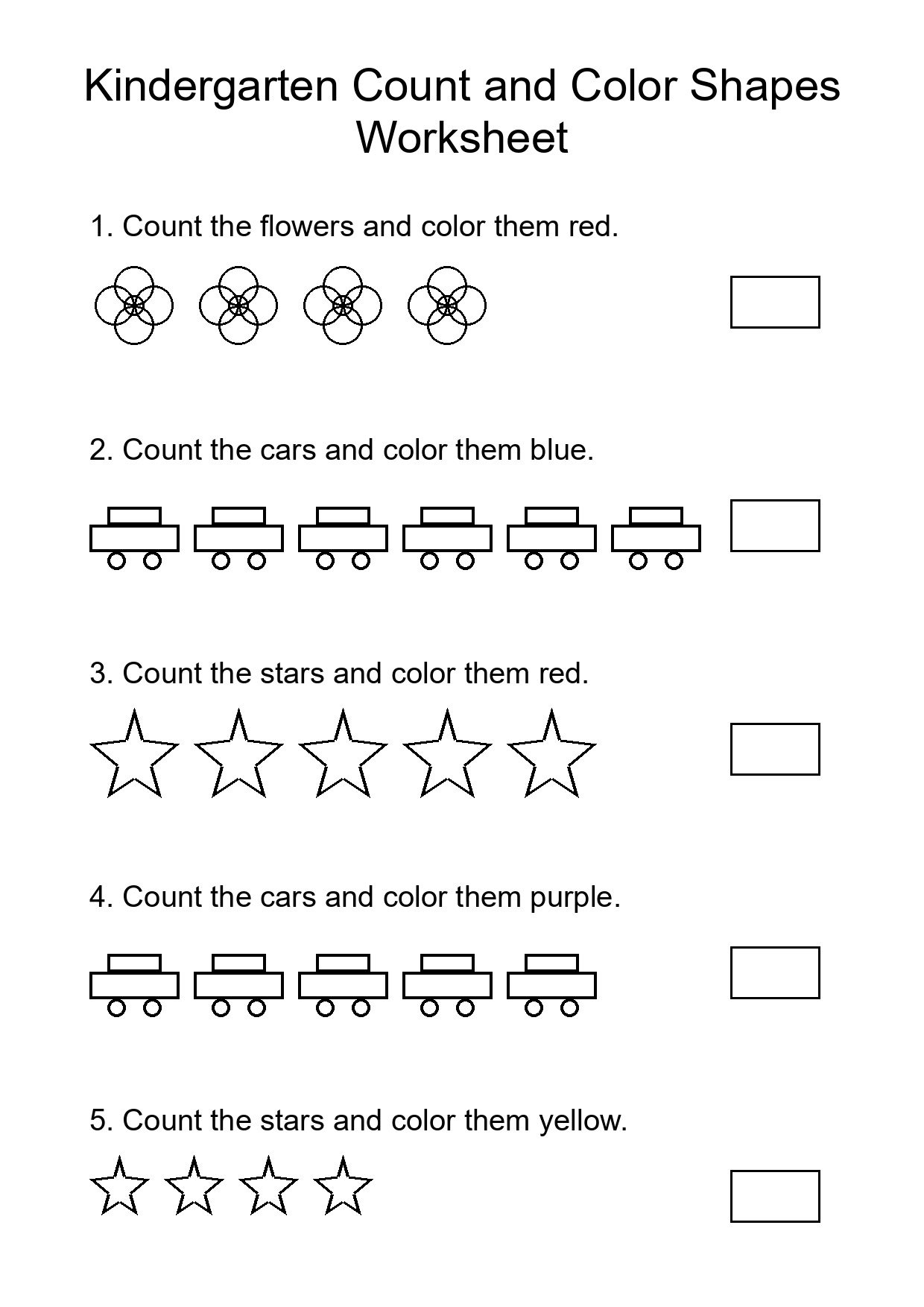Kindergarten Count and Color Shapes Worksheet