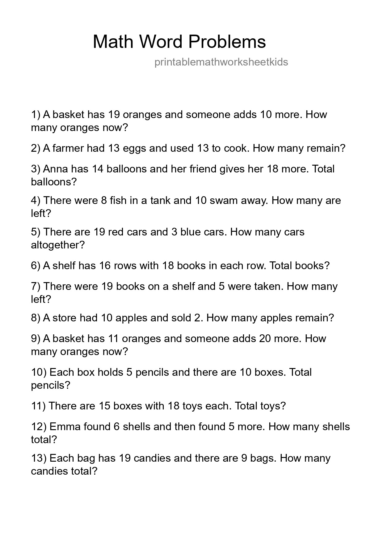 Math Word Problem Worksheet