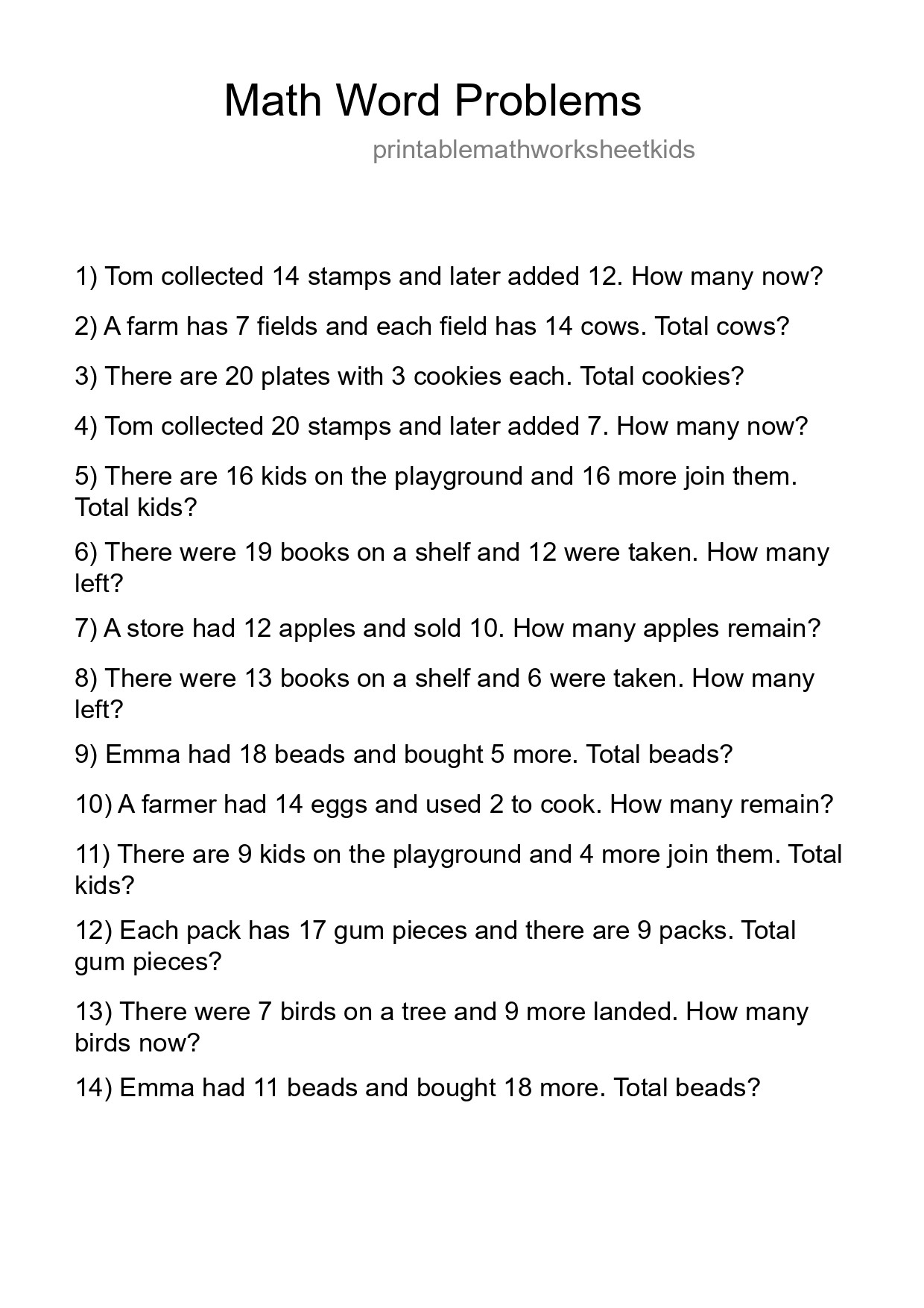 Math Word Problem Worksheet