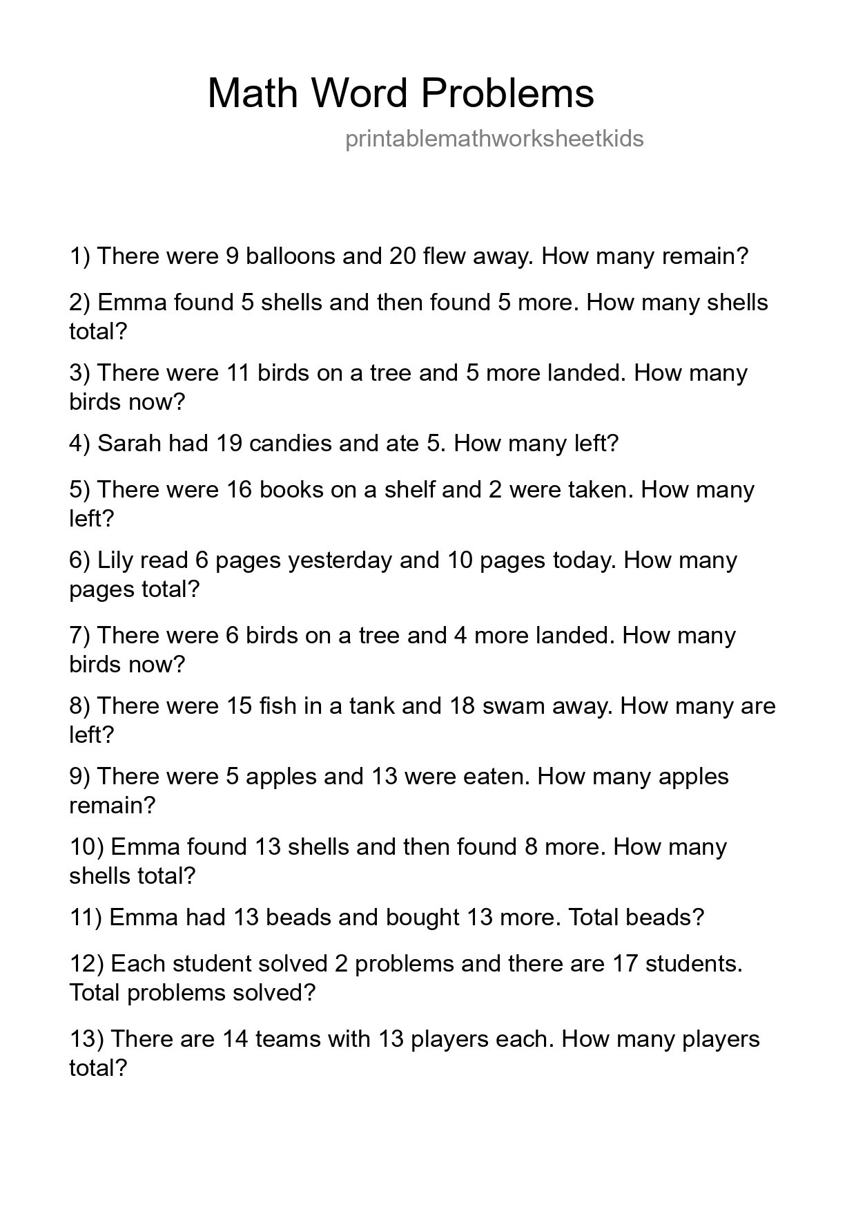Math Word Problem Worksheet