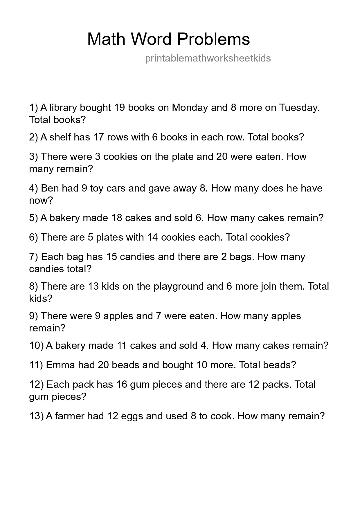 Math Word Problem Worksheet