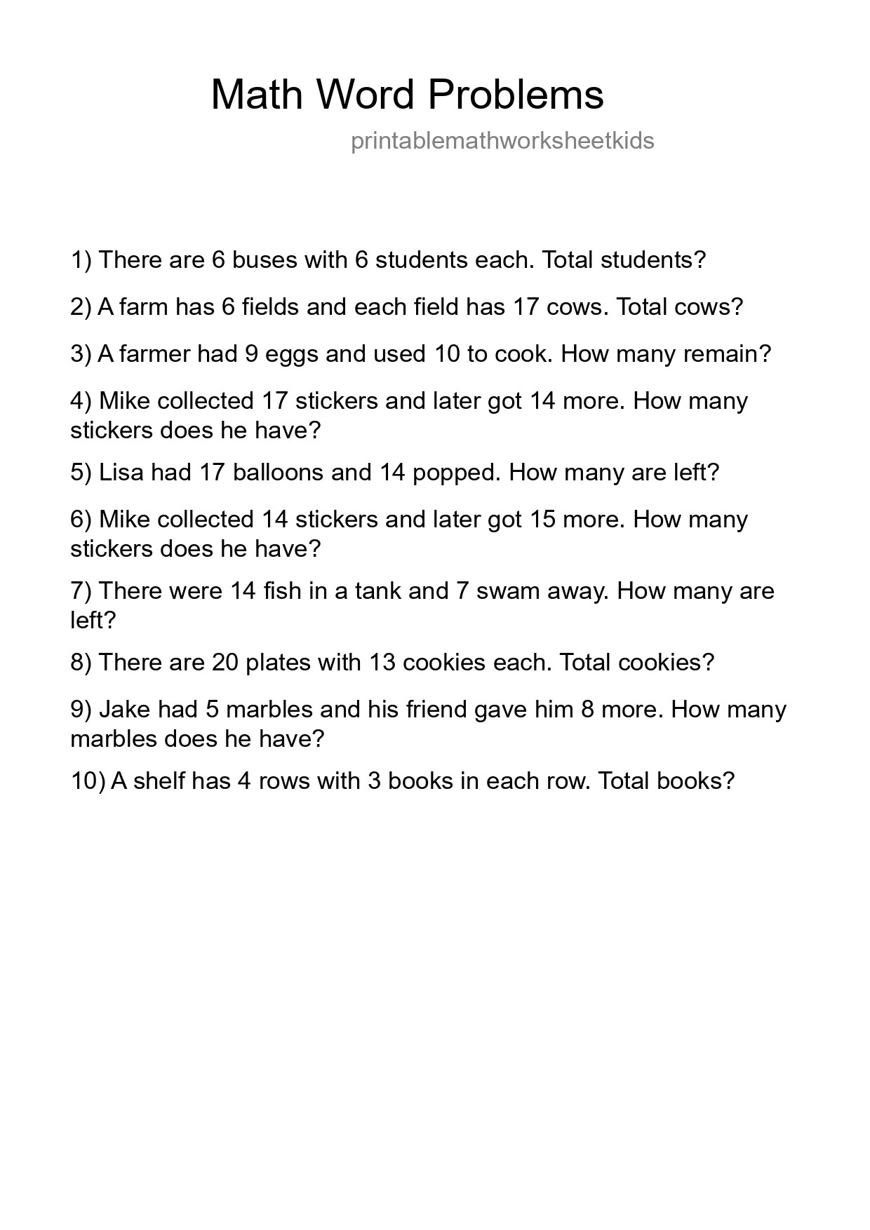Math Word Problem Worksheet
