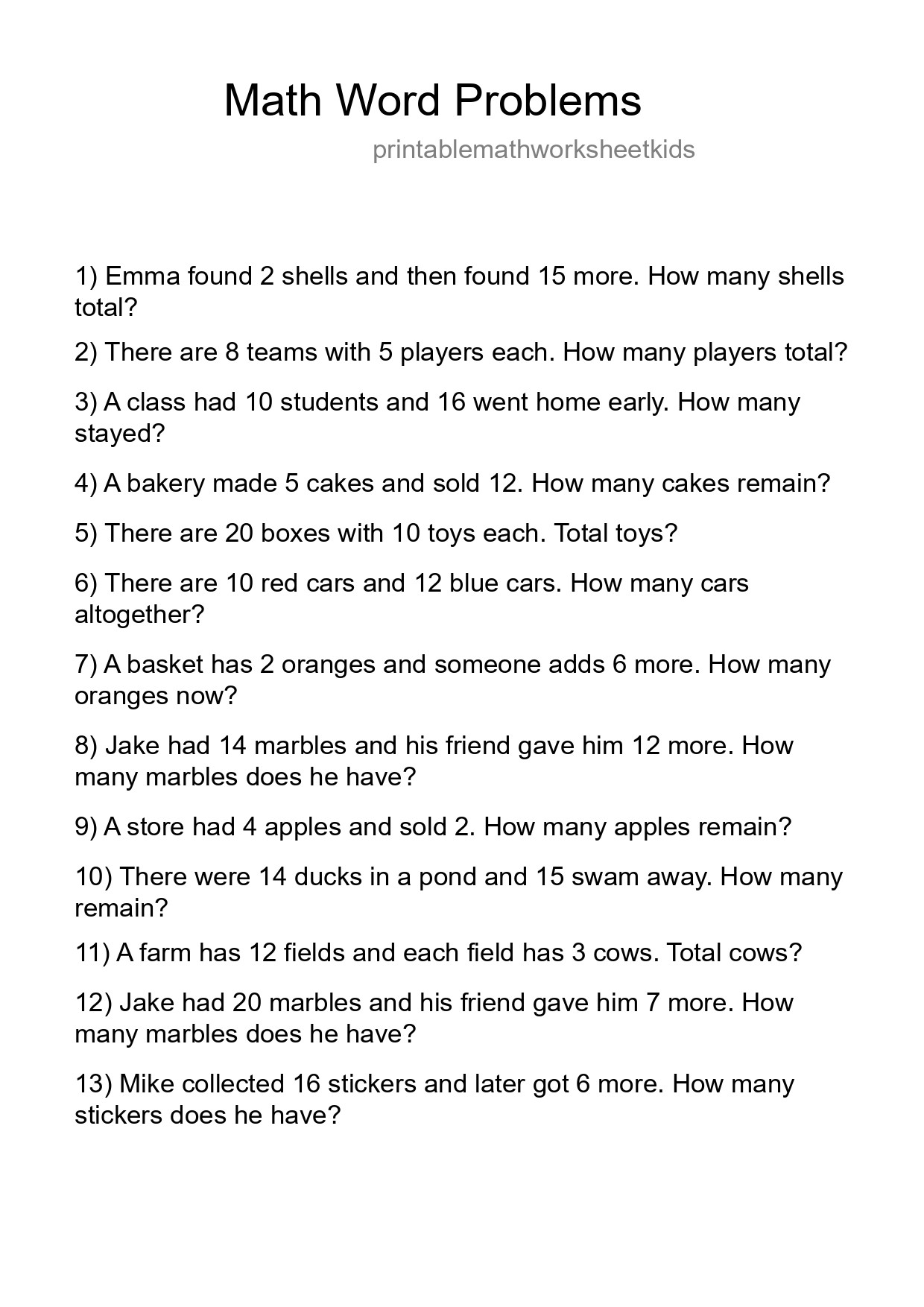 Math Word Problem Worksheet