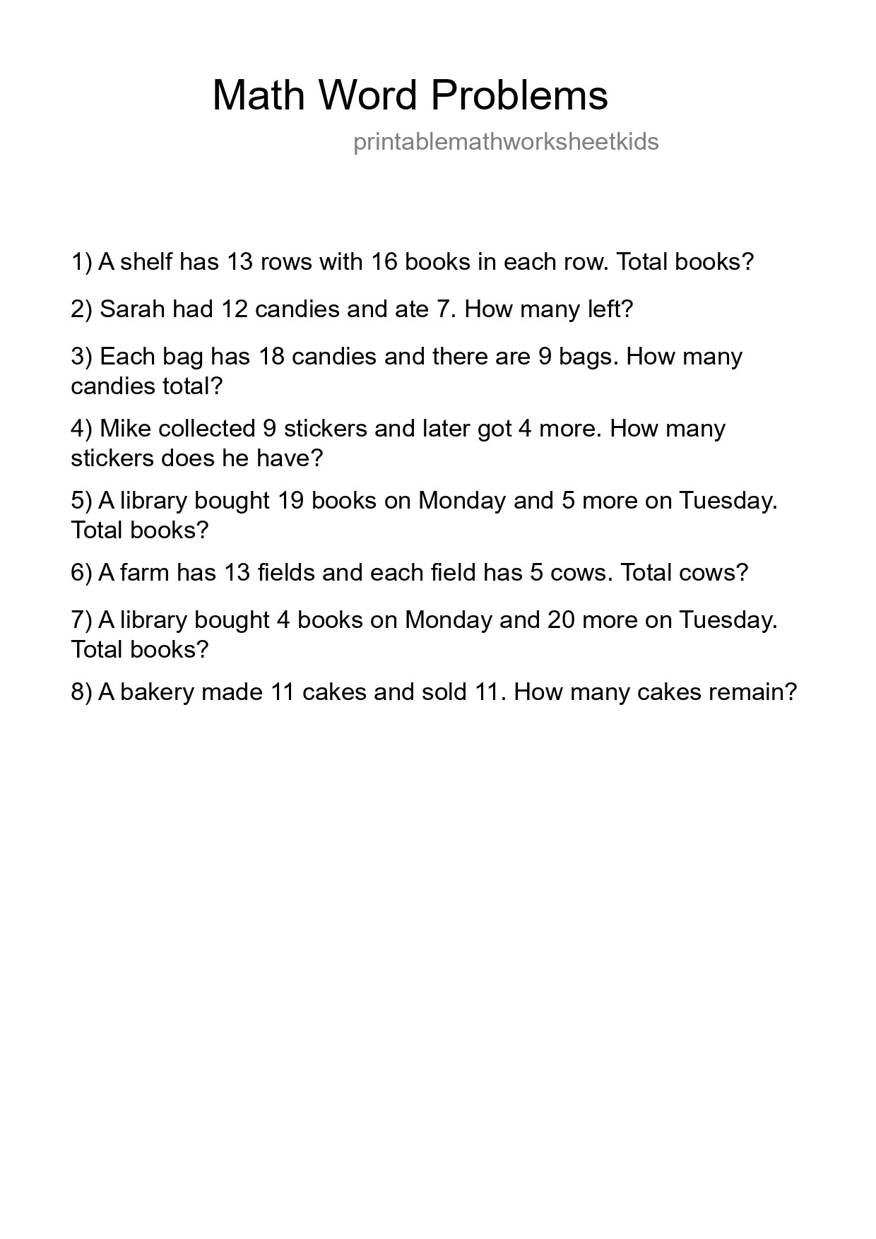 Math Word Problem Worksheet